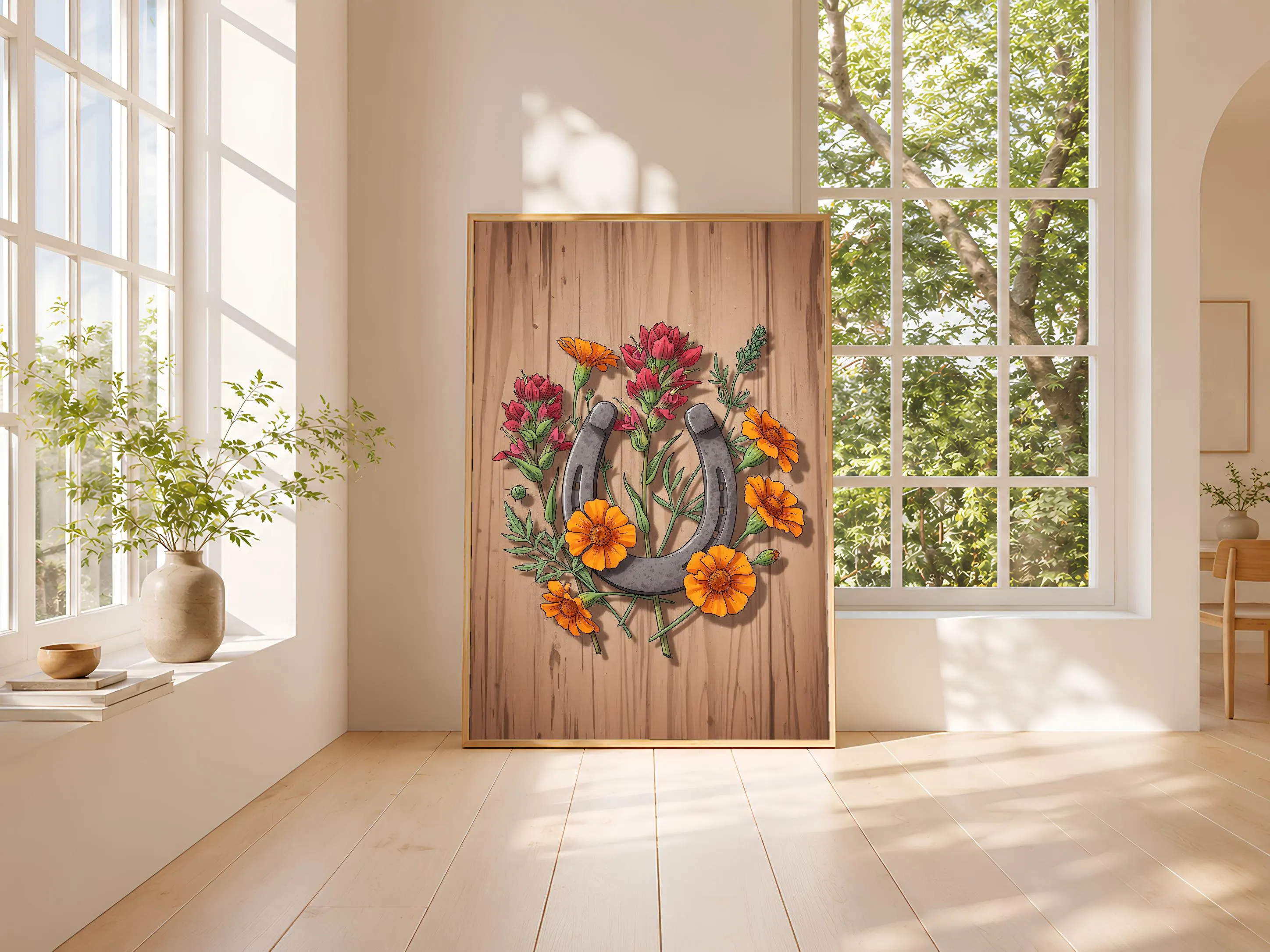 Horseshoe Wildflower Print, Rustic Western Poster, Boho Farmhouse Wall Art, Country Entryway Decor, Housewarming Gift – Calm Wall Art by Artsify thumbnail 3