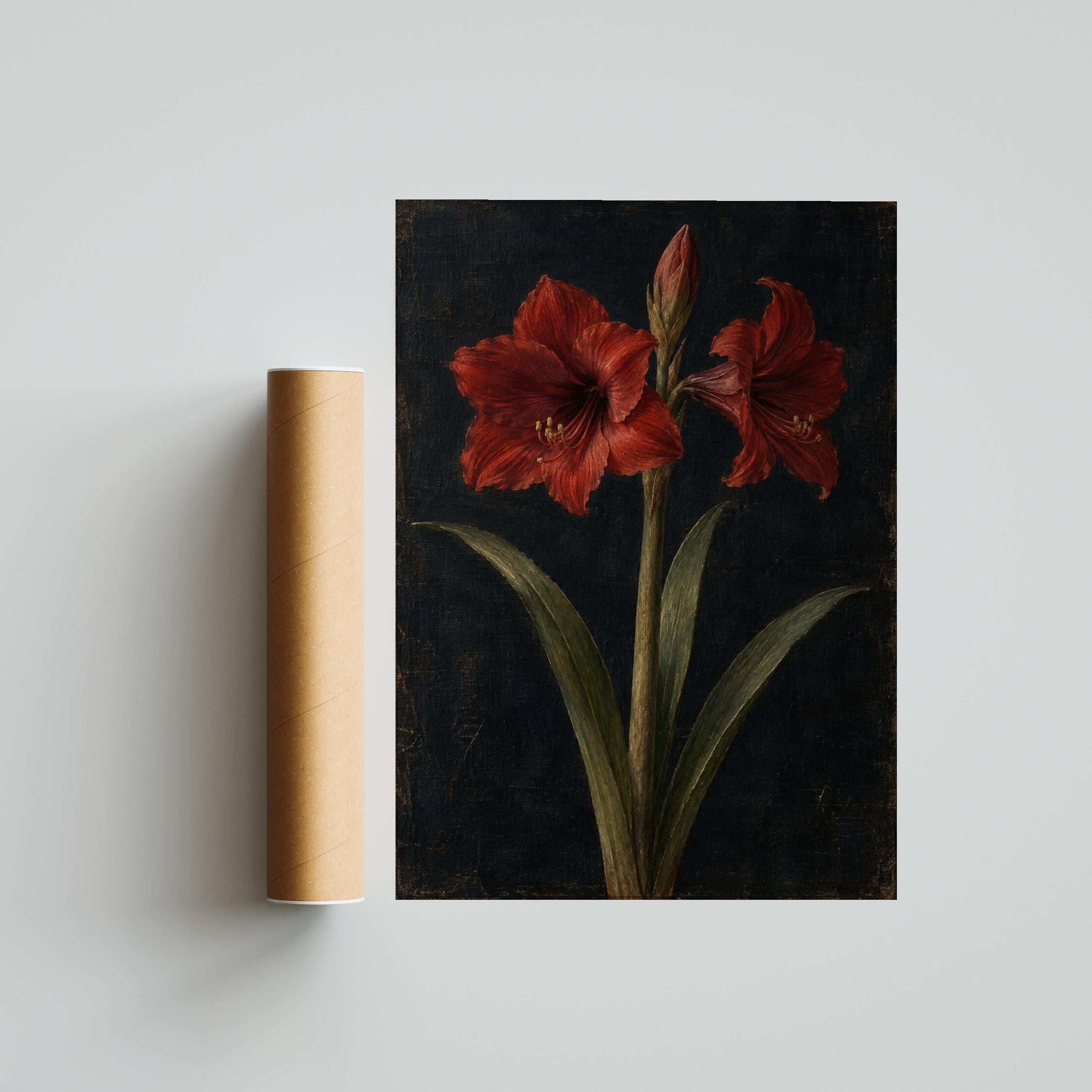 Red Amaryllis Wall Art, Minimal Moody Floral Oil Painting, Romantic Bedroom Decor – Calm Wall Art by Artsify thumbnail 5