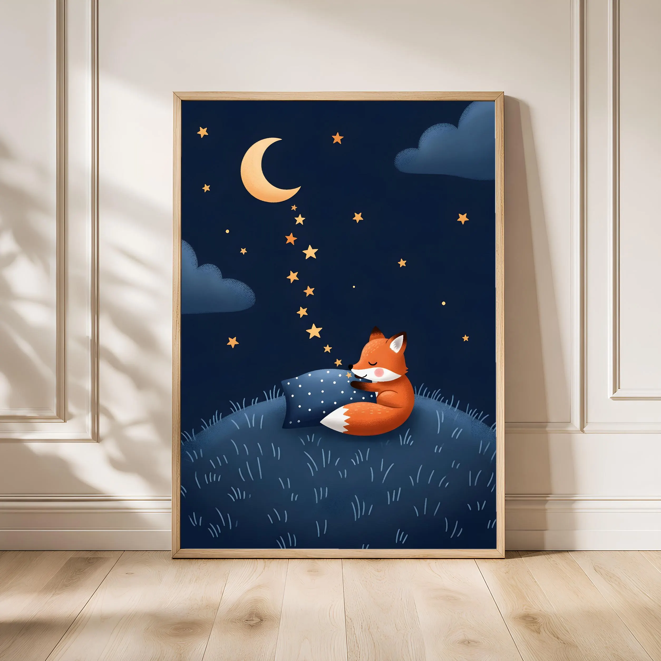 Fox Nursery Art Print, Starry Night Kids Poster, Whimsical Bedtime Wall Art, Cozy Baby Room Decor, Housewarming Gift – Calm Wall Art by Artsify