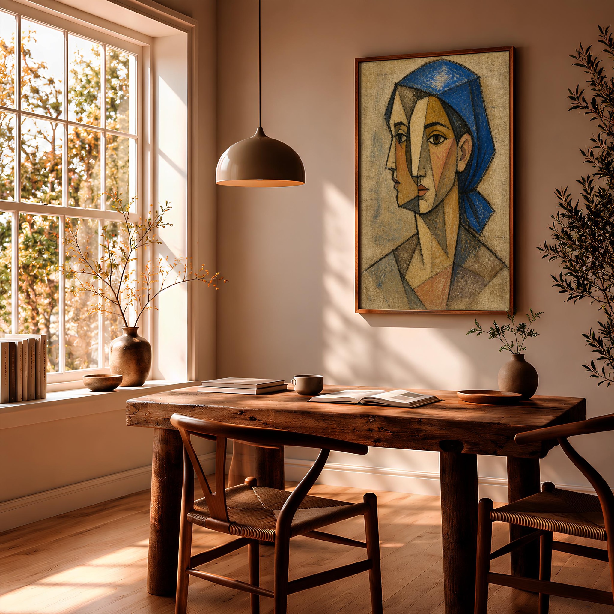 Cobalt Kerchief Cubist Portrait Print, Abstract Woman Wall Art, Modern Geometric Face – Calm Wall Art by Artsify thumbnail 2