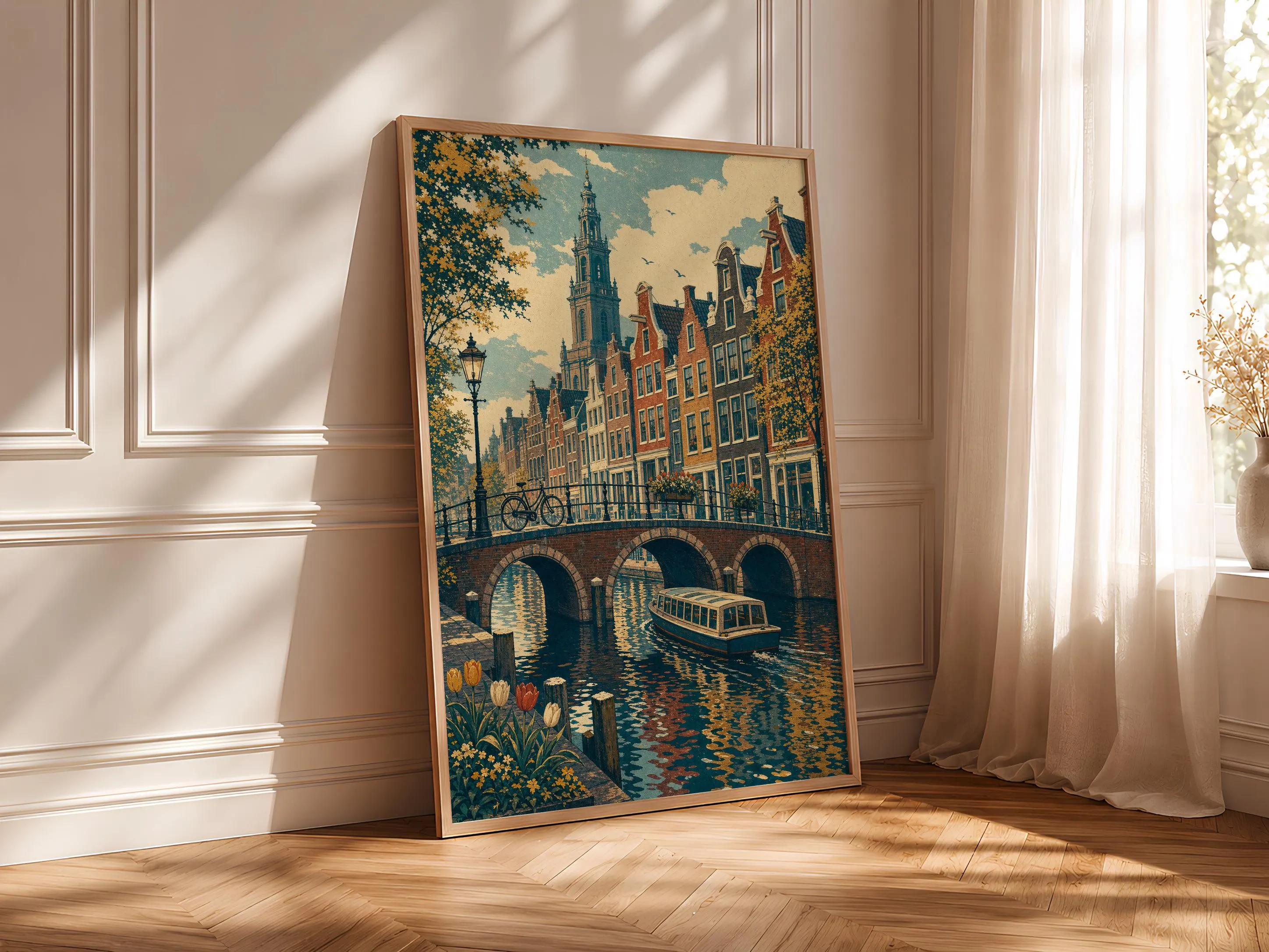 Amsterdam Canal Painting Print, Dutch Cityscape Wall Art, Vintage Bridge Poster, Netherlands Travel Decor, Housewarming Gift – Calm Wall Art by Artsify thumbnail 4