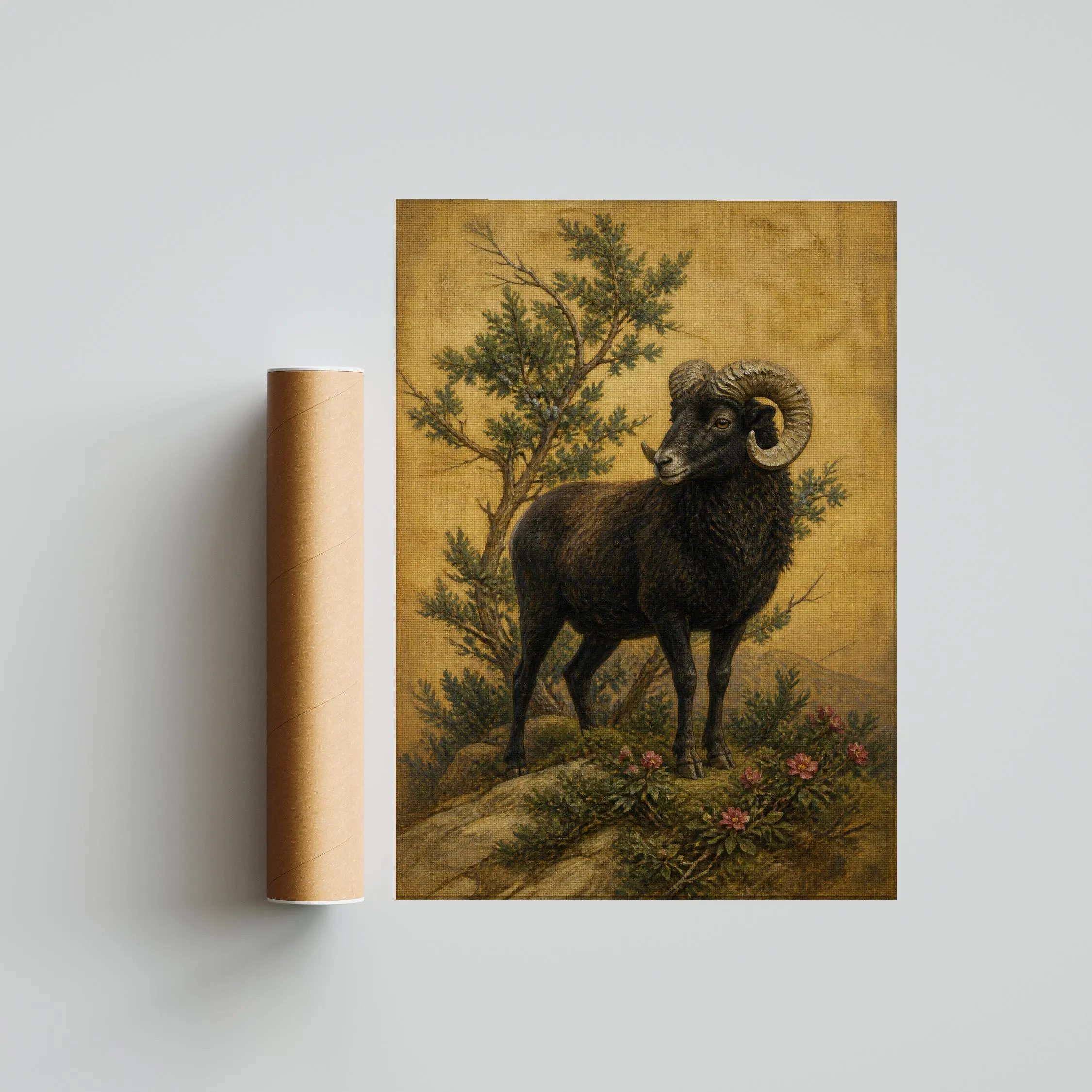 Black Ram Wall Art, Arts and Crafts Animal Oil Painting, Alpine Botanical Decor – Calm Wall Art by Artsify thumbnail 5