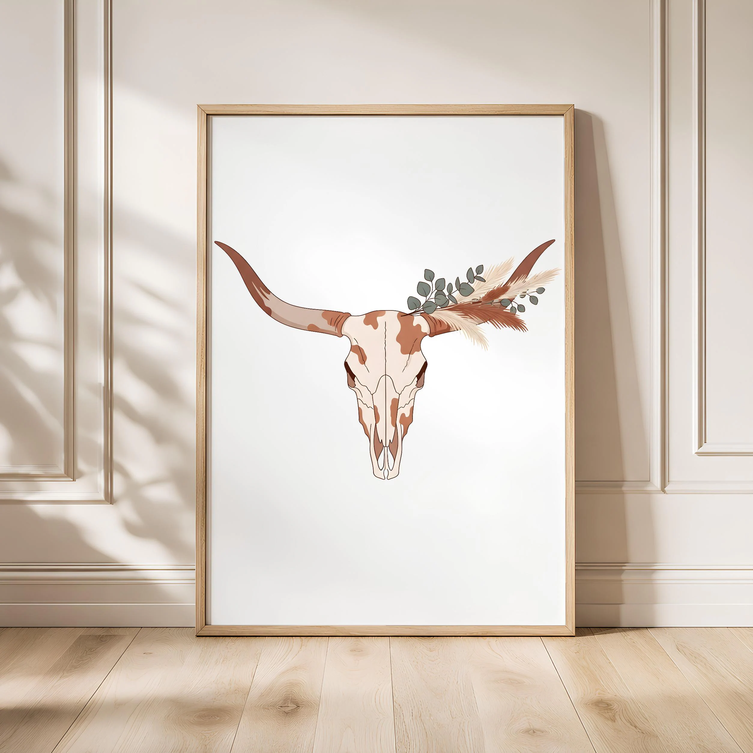 Longhorn Skull Print, Southwestern Boho Poster, Desert Botanical Wall Art, Boho Living Room Decor, Housewarming Gift – Calm Wall Art by Artsify
