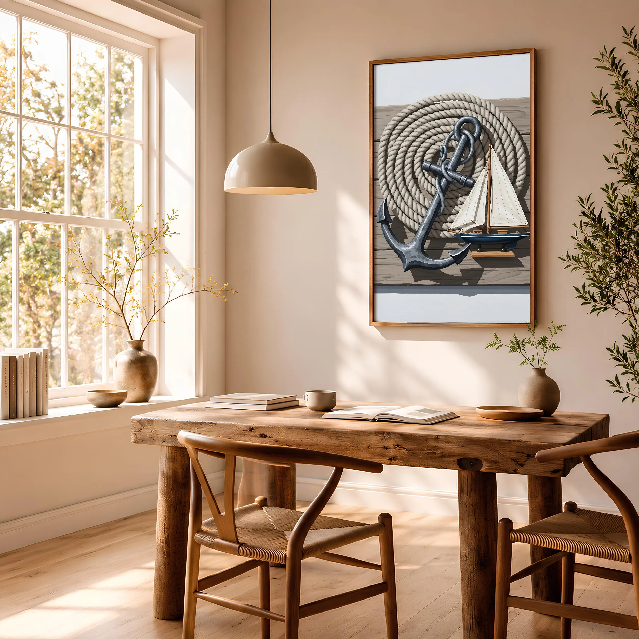 Nautical Anchor Print, Rope and Sailboat Poster, Coastal Bathroom Wall Art, Hallway Decor, Housewarming Gift – Calm Wall Art by Artsify thumbnail 2