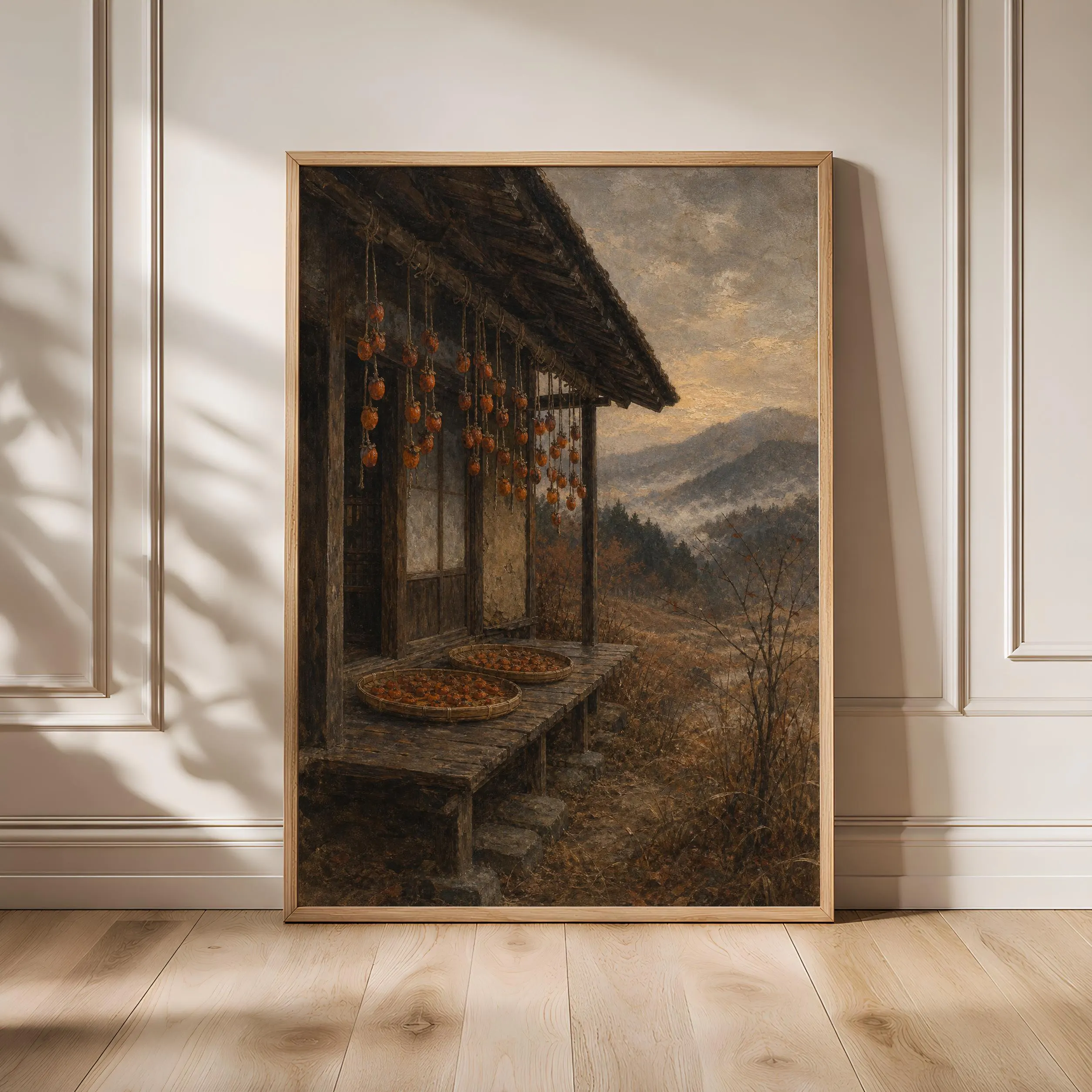Japanese Persimmon Veranda Print, Autumn Wall Art, Vintage Farmhouse Poster, Japandi Kitchen Decor, Housewarming Gift – Calm Wall Art by Artsify
