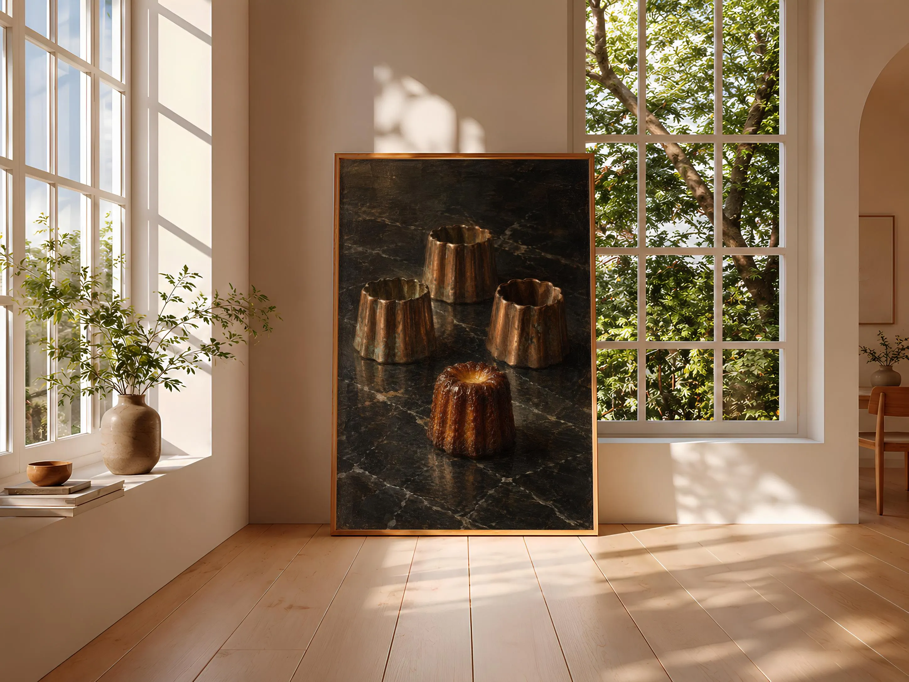 Baked Canele Still Life Wall Art, French Bakery Oil Painting, Dark Marble Kitchen Decor – Calm Wall Art by Artsify thumbnail 3