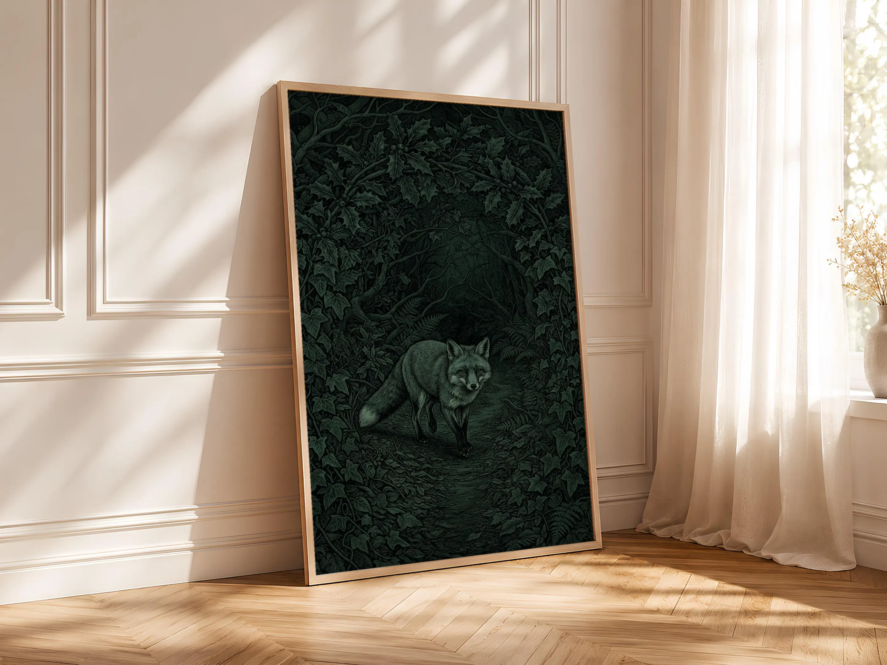Vintage Fox Print, Woodland Animal Wall Art, Arts and Crafts Wildlife Poster, Dark Cottagecore Decor, Housewarming Gift – Calm Wall Art by Artsify thumbnail 4