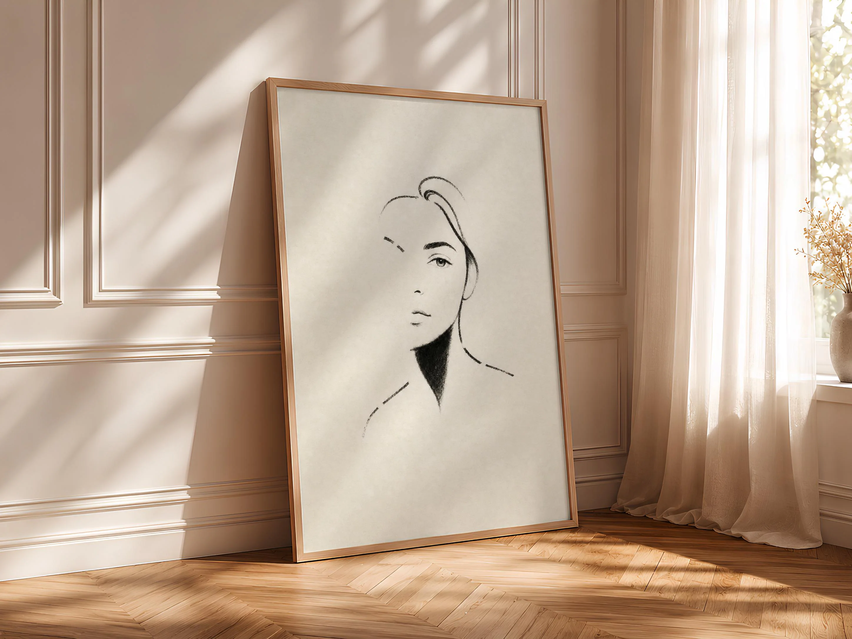 Minimalist Charcoal Portrait Print, Line Art Wall Art, Cream Poster, Housewarming Gift – Calm Wall Art by Artsify thumbnail 4