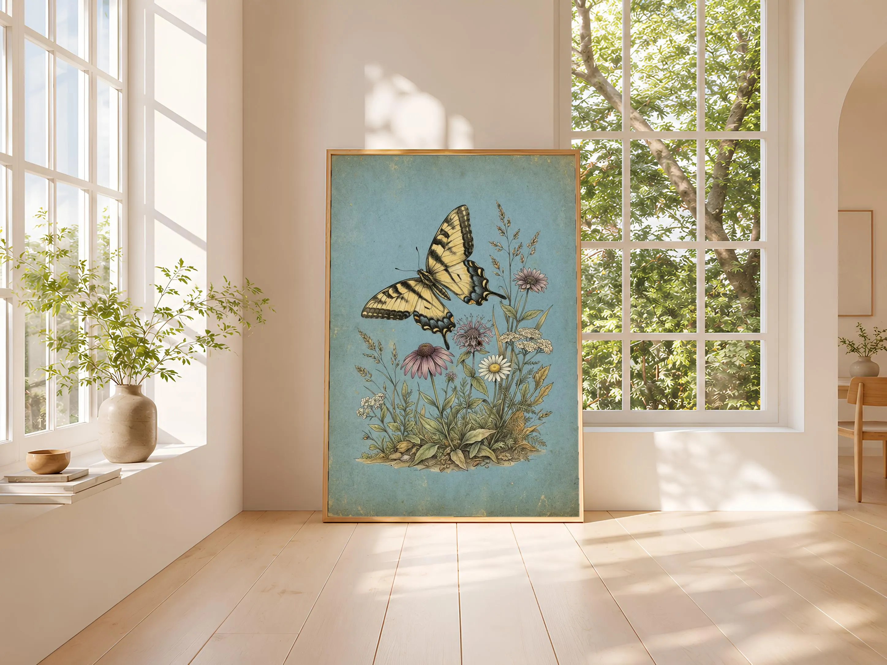 Swallowtail Butterfly Print, Vintage Botanical Poster, Blue Wall Art, Cottagecore Decor, Housewarming Gift – Calm Wall Art by Artsify thumbnail 3