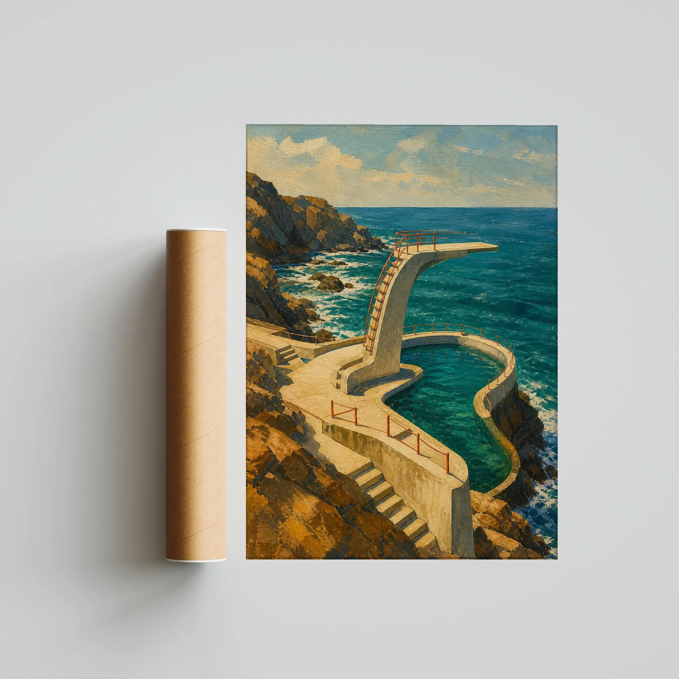 Sea Pool Diving Print, Classic Swimming Wall Art, Coastal Bath House Poster, Retro Summer Decor, Housewarming Gift – Calm Wall Art by Artsify thumbnail 5