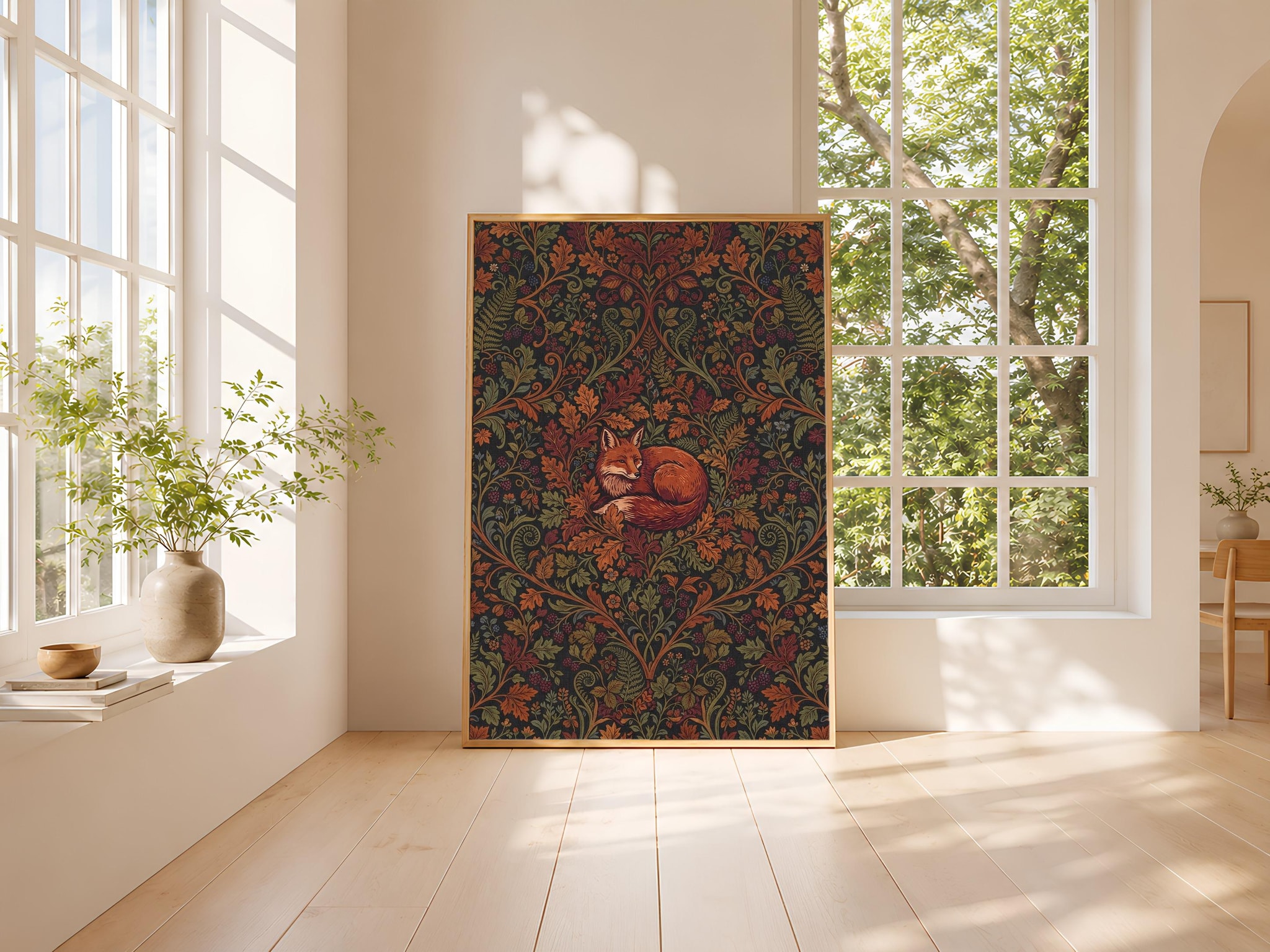 William Morris Style Print, Arts and Crafts Fox Poster, Autumn Fern Wall Art, Living Room Decor, Housewarming Gift – Calm Wall Art by Artsify thumbnail 3