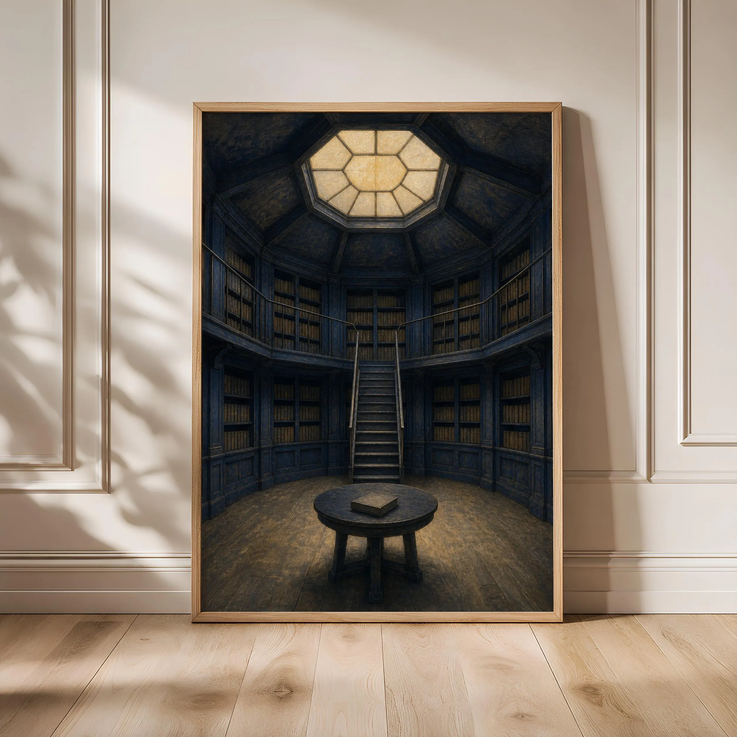 Library Dome Print, Indigo Architectural Wall Art, Moody Reading Room Poster, Housewarming Gift – Calm Wall Art by Artsify