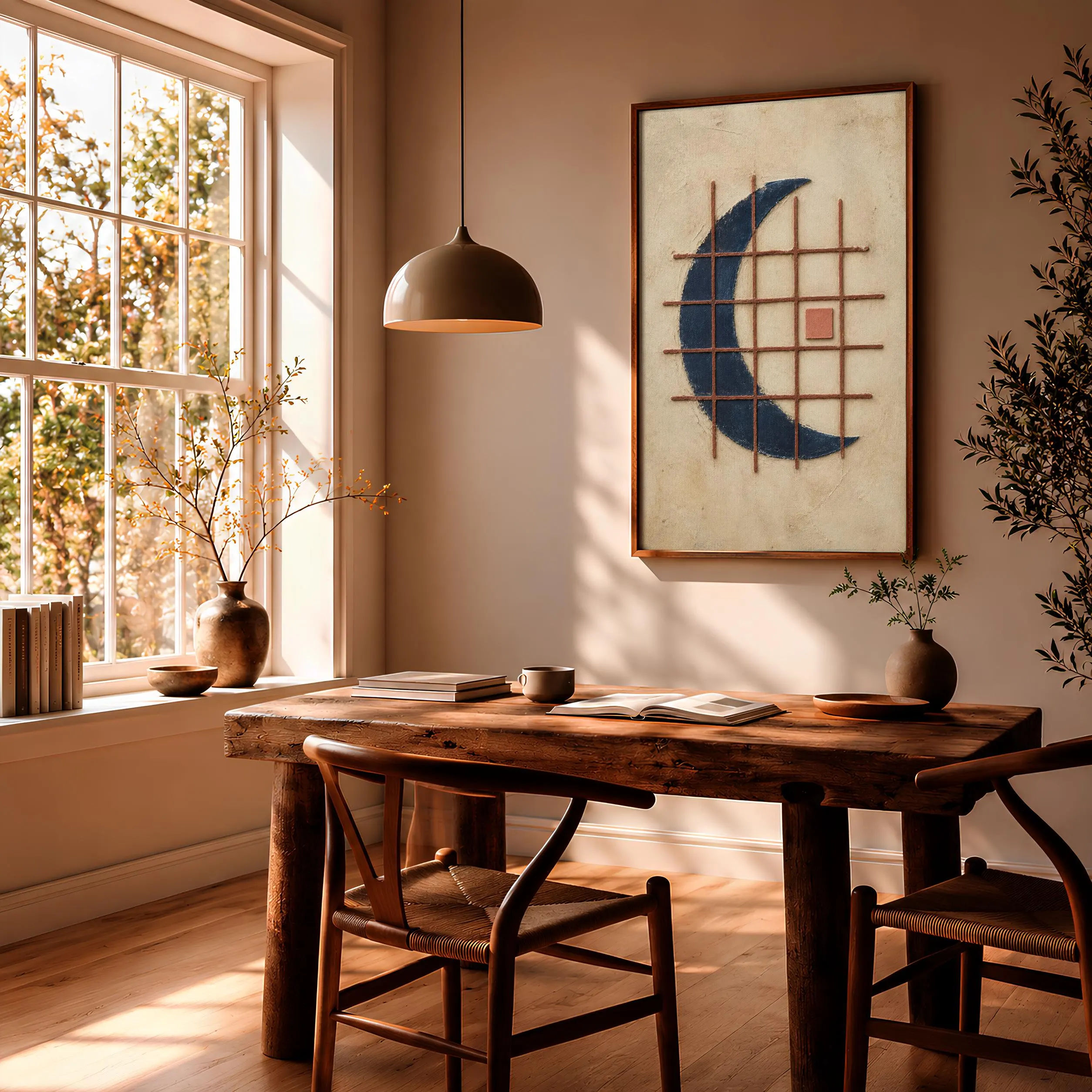 Indigo Geometric Wall Art, Textured Crescent Abstract Print, Rust Modern Relief Poster, Housewarming Gift – Calm Wall Art by Artsify thumbnail 2