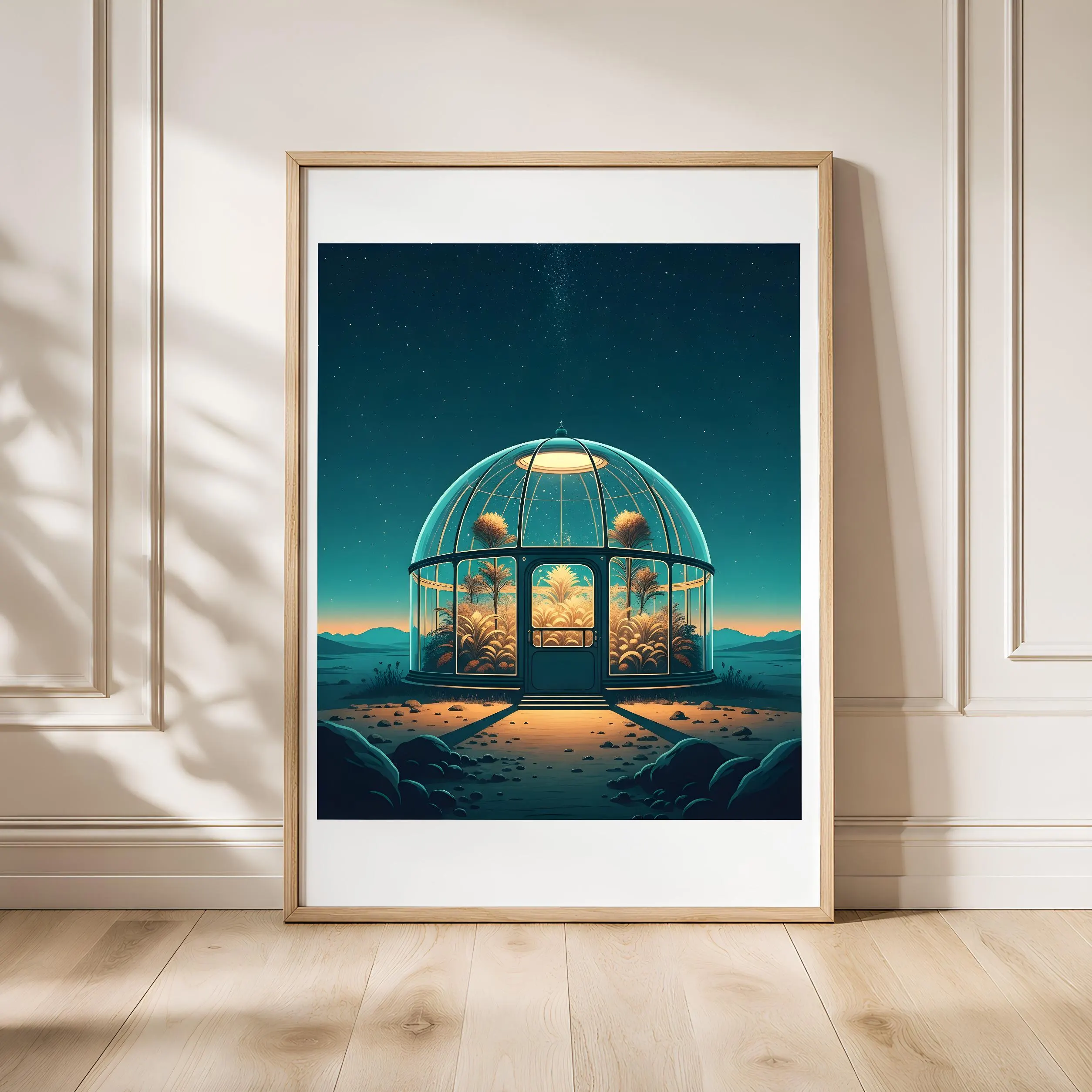 Retro Futuristic Poster, Sci-Fi Greenhouse Print, 70s Space Wall Art, Vintage Cosmic Decor, Housewarming Gift – Calm Wall Art by Artsify