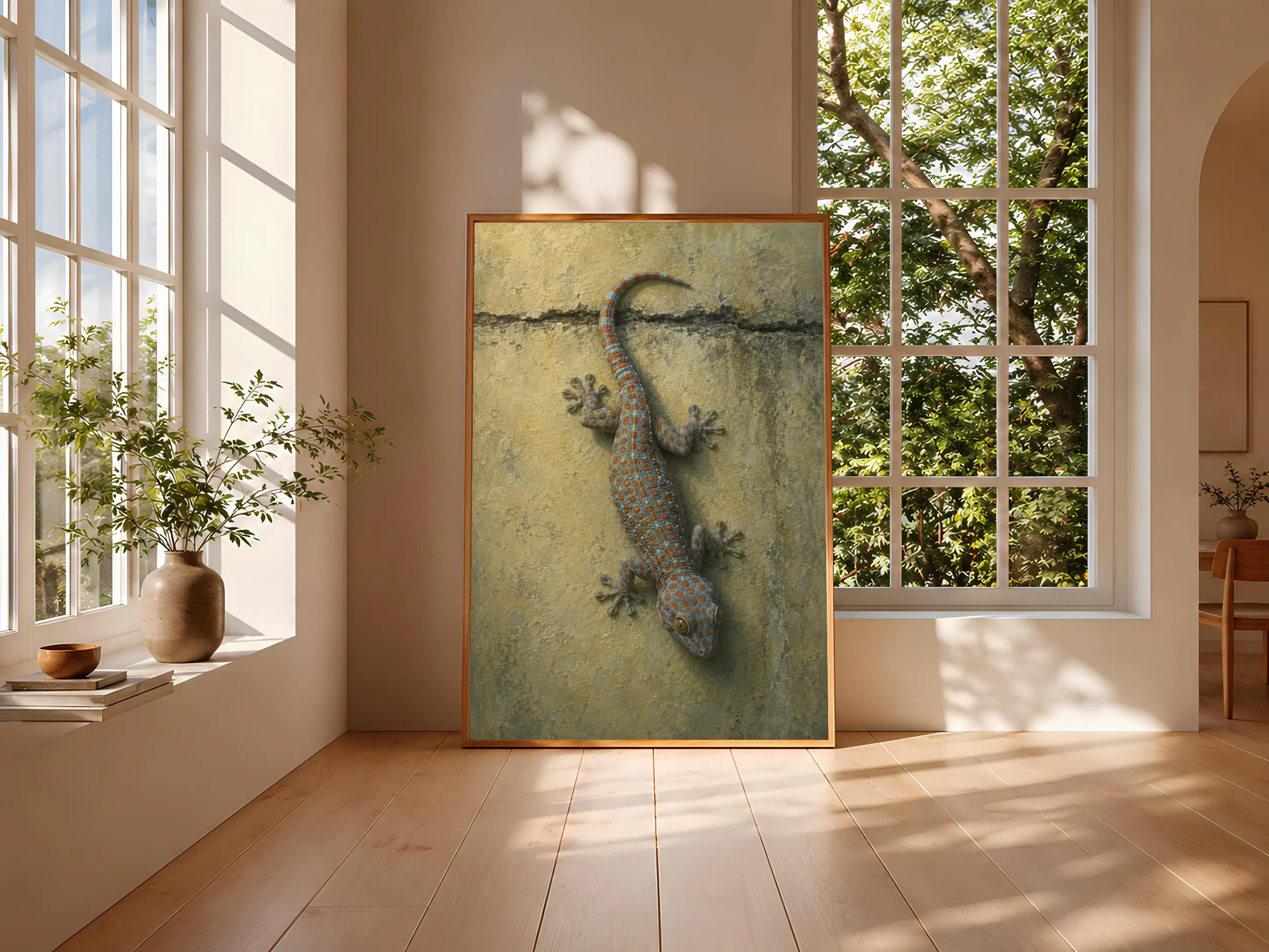 Tokay Gecko Wall Art, Head-First Climbing Reptile Oil Print – Calm Wall Art by Artsify thumbnail 3