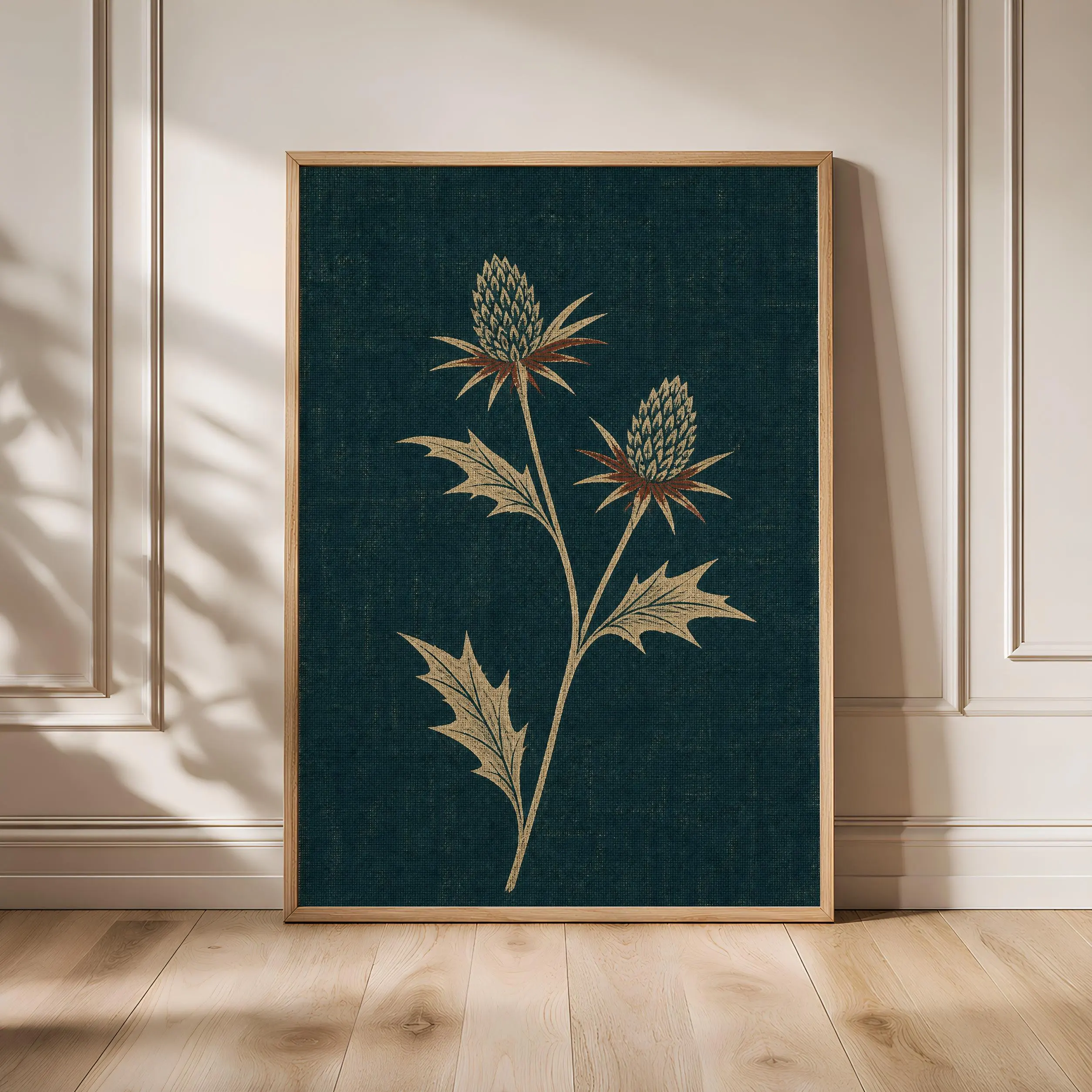 Sea Holly Wall Art, Minimalist Arts and Crafts Botanical Print, Teal Coastal Decor – Calm Wall Art by Artsify