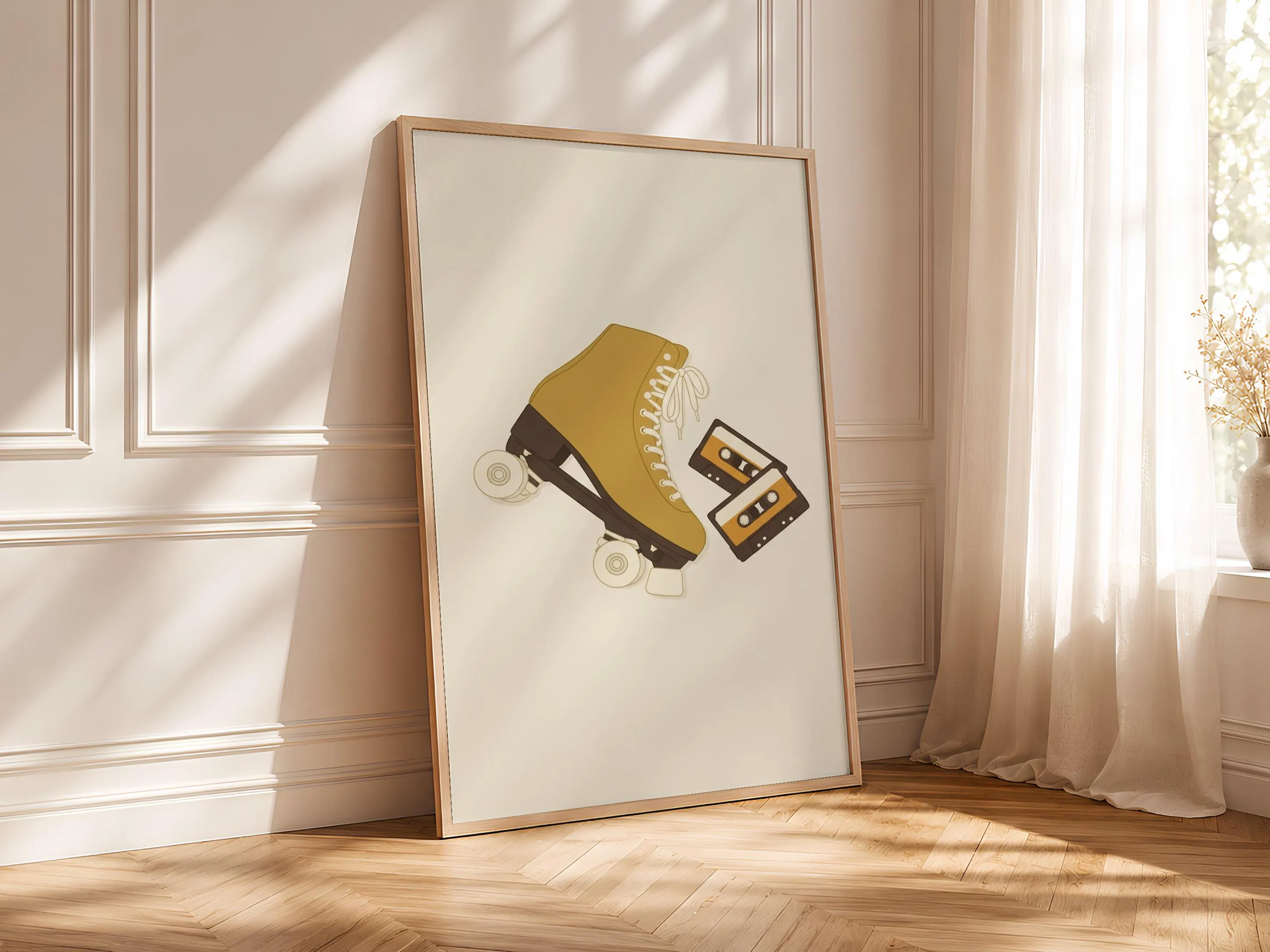 Retro Roller Skate Print, 70s Japandi Poster, Mustard Wall Art, Skater Gift, Housewarming Gift – Calm Wall Art by Artsify thumbnail 4