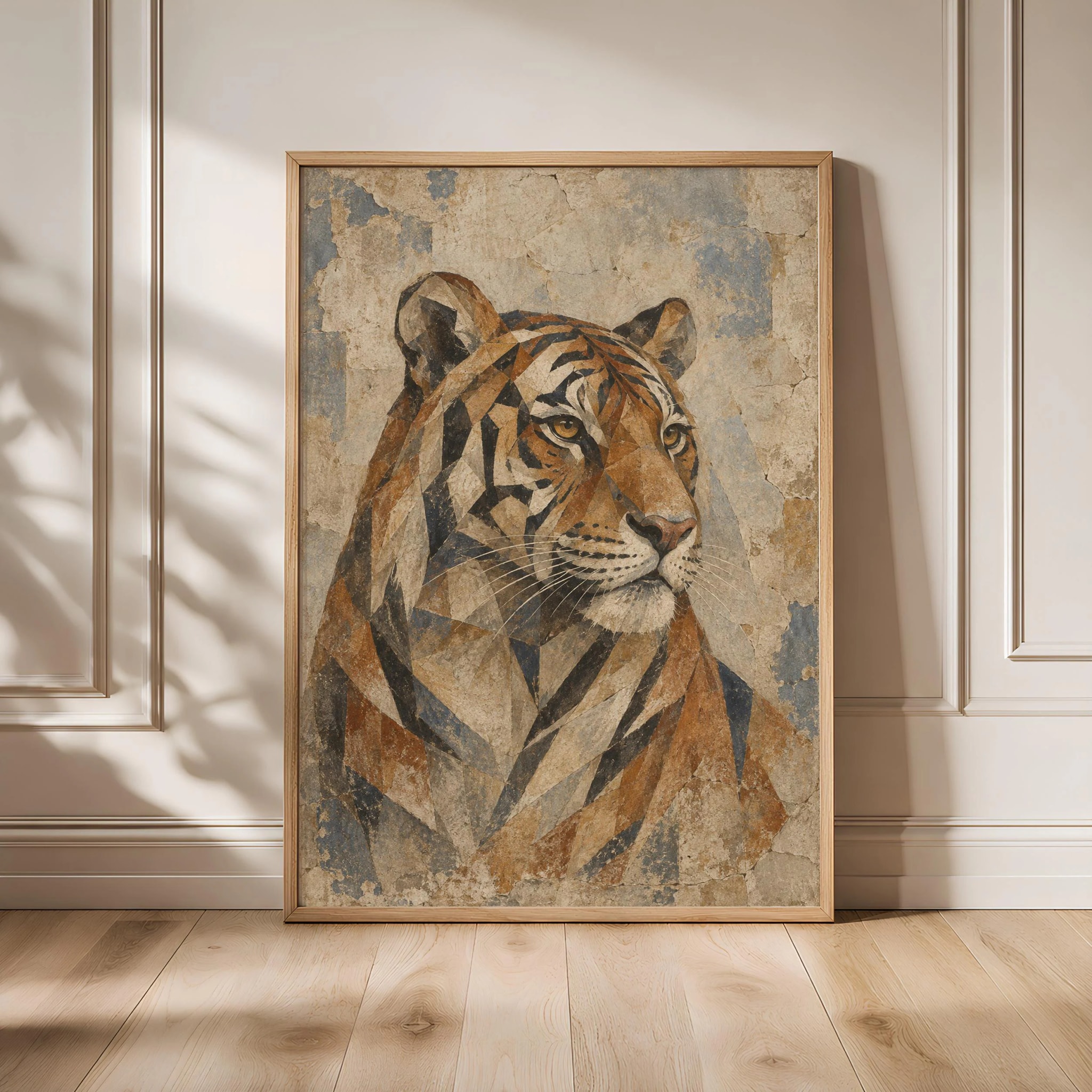 Cubist Tiger Wall Art, Abstract Geometric Bengal Portrait, Vintage Wildlife Decor – Calm Wall Art by Artsify