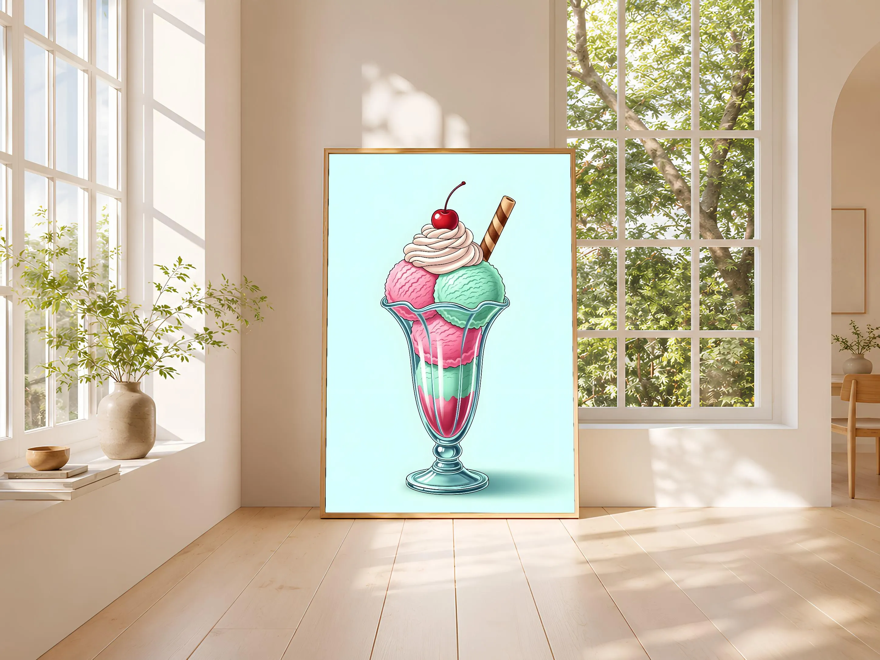 Retro Ice Cream Sundae Print, Vintage Soda Fountain Poster, 1950s Kitchen Wall Art, Foodie Gift, Housewarming Gift – Calm Wall Art by Artsify thumbnail 3