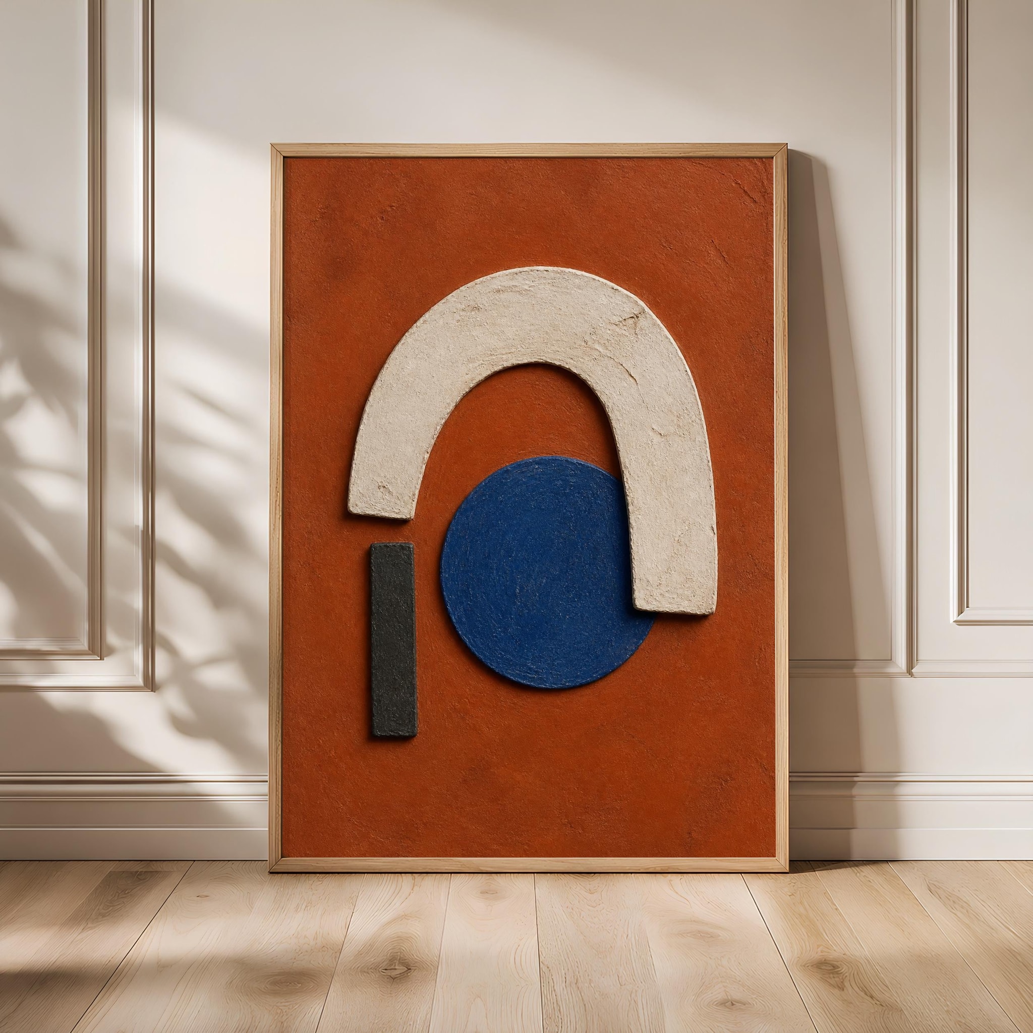 Terracotta Geometric Wall Art, Textured Minimalist Abstract Print, Cobalt Blue Relief Poster, Housewarming Gift – Calm Wall Art by Artsify