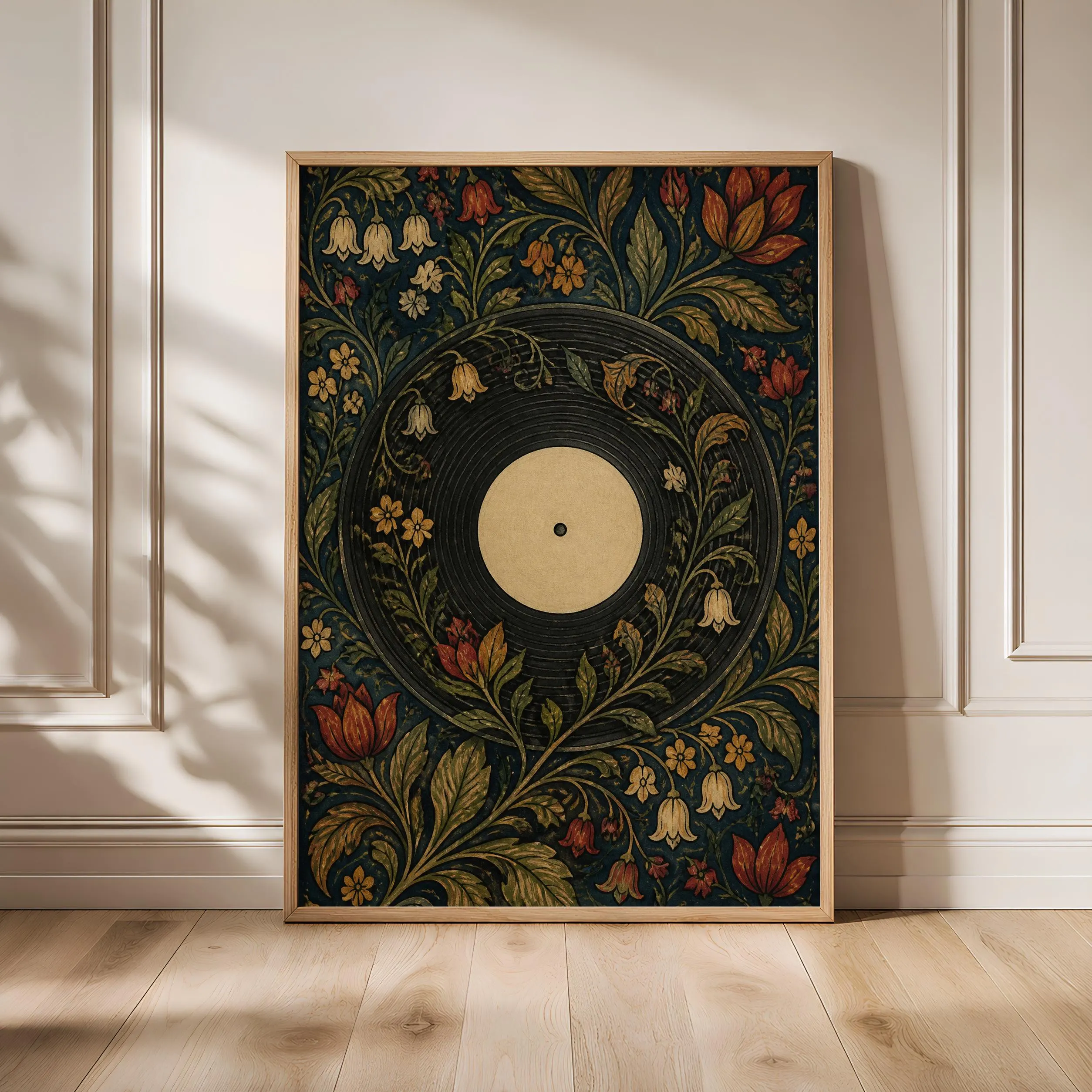 Vinyl Record Wall Art, Minimalist Arts and Crafts Botanical Print, Night Garden Floral Decor – Calm Wall Art by Artsify