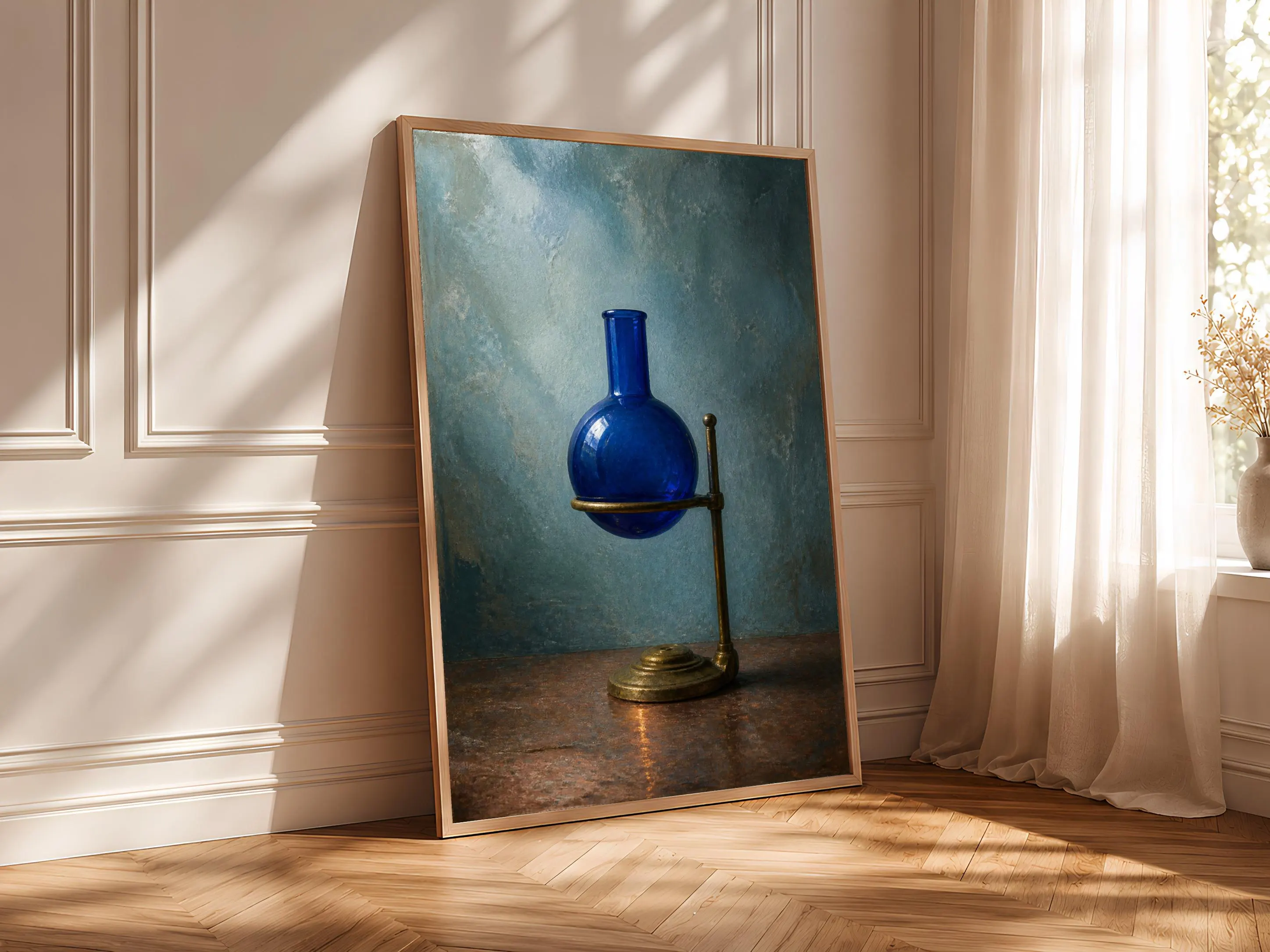 Cobalt Flask Wall Art, Vintage Chemistry Oil Painting Print – Calm Wall Art by Artsify thumbnail 4