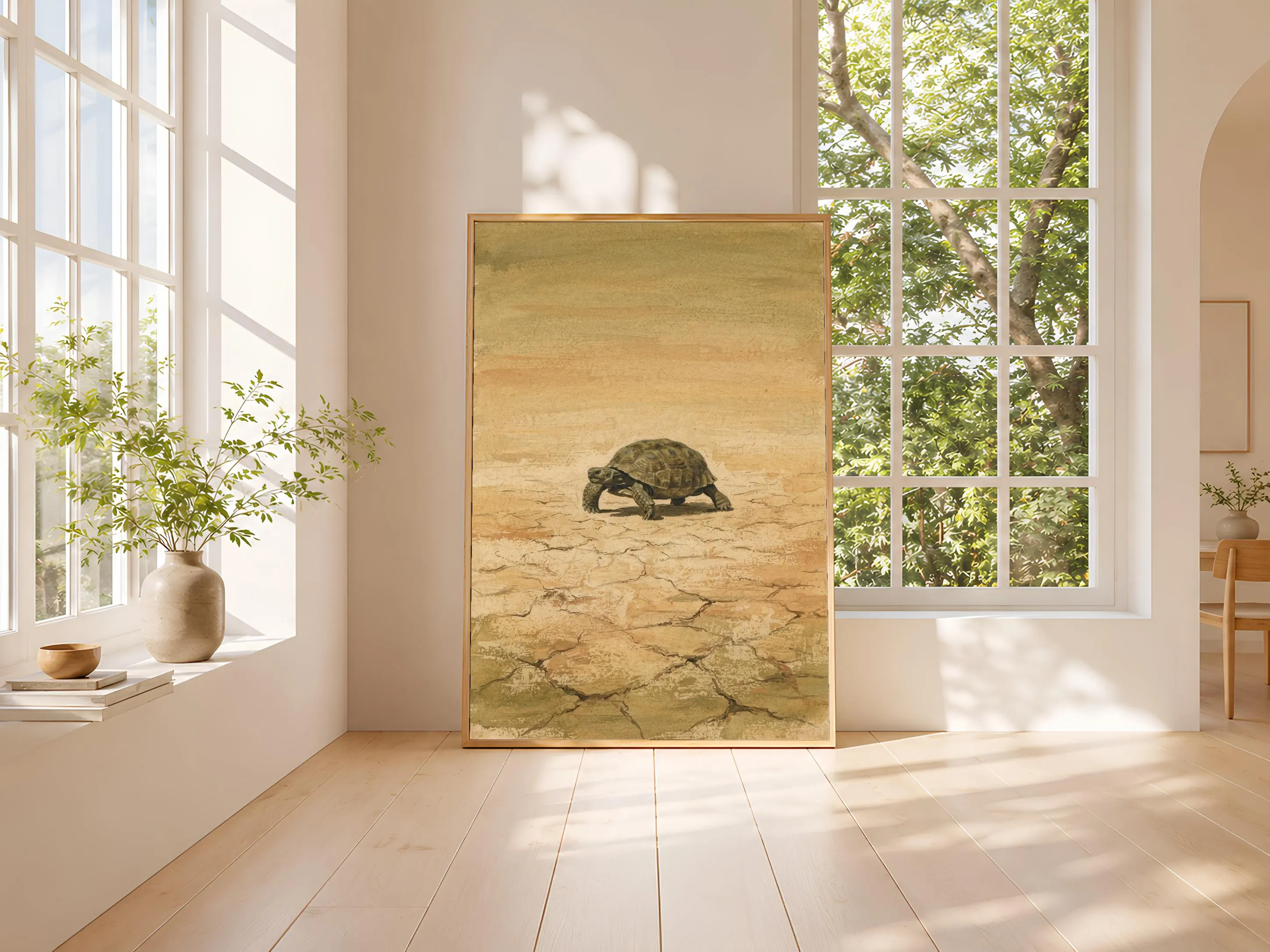 Tortoise Wall Art, Desert Sand Minimalist Wildlife Painting, Vintage Print, Housewarming Gift – Calm Wall Art by Artsify thumbnail 3