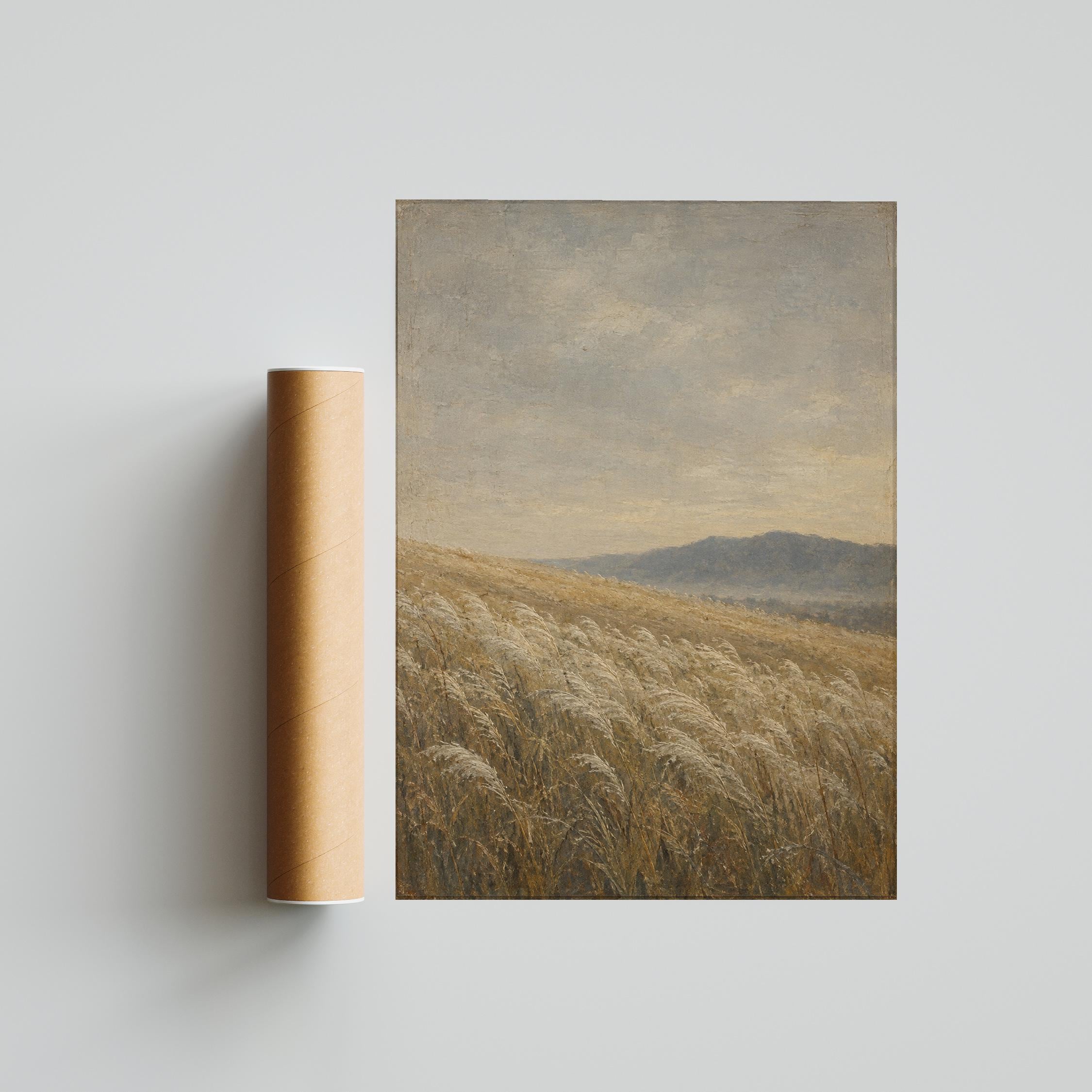 Silver Grass Field Wall Art, Minimal Autumn Landscape Painting, Neutral Japandi Decor – Calm Wall Art by Artsify thumbnail 5