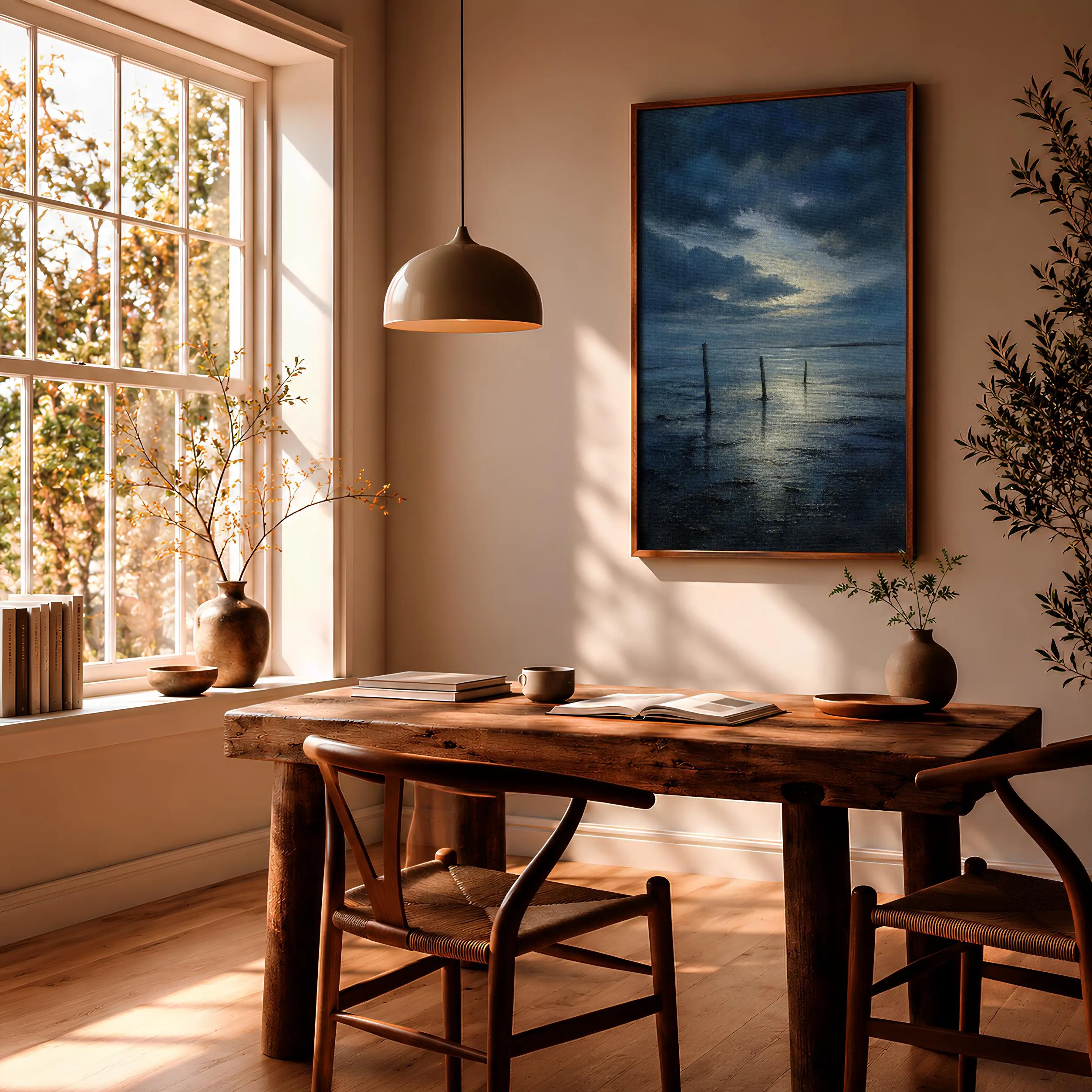 Tidal Flats Wall Art, Moody Blue Coastal Oil Painting Print – Calm Wall Art by Artsify thumbnail 2