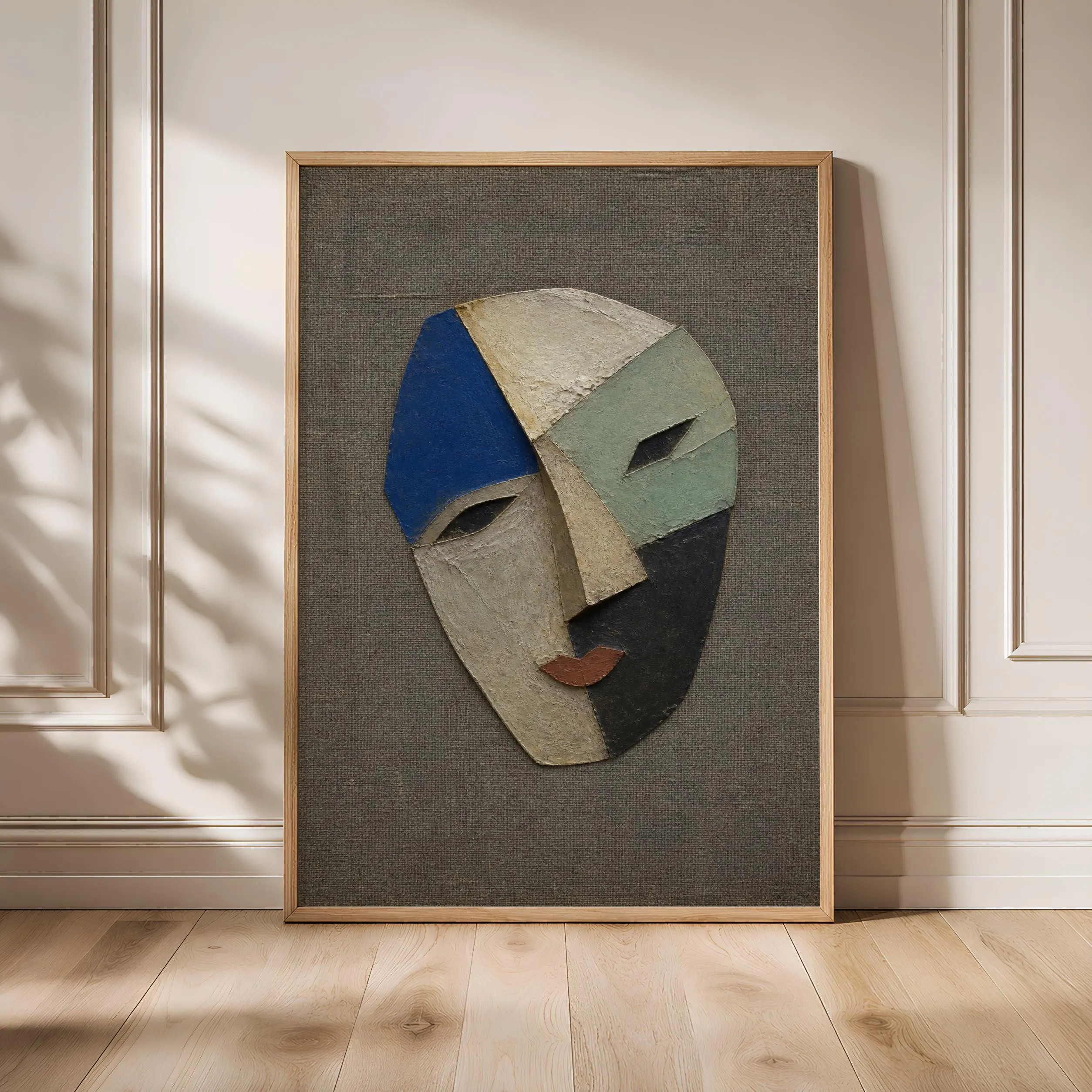 Cubist Portrait Wall Art, Cobalt Geometric Face Painting Print – Calm Wall Art by Artsify