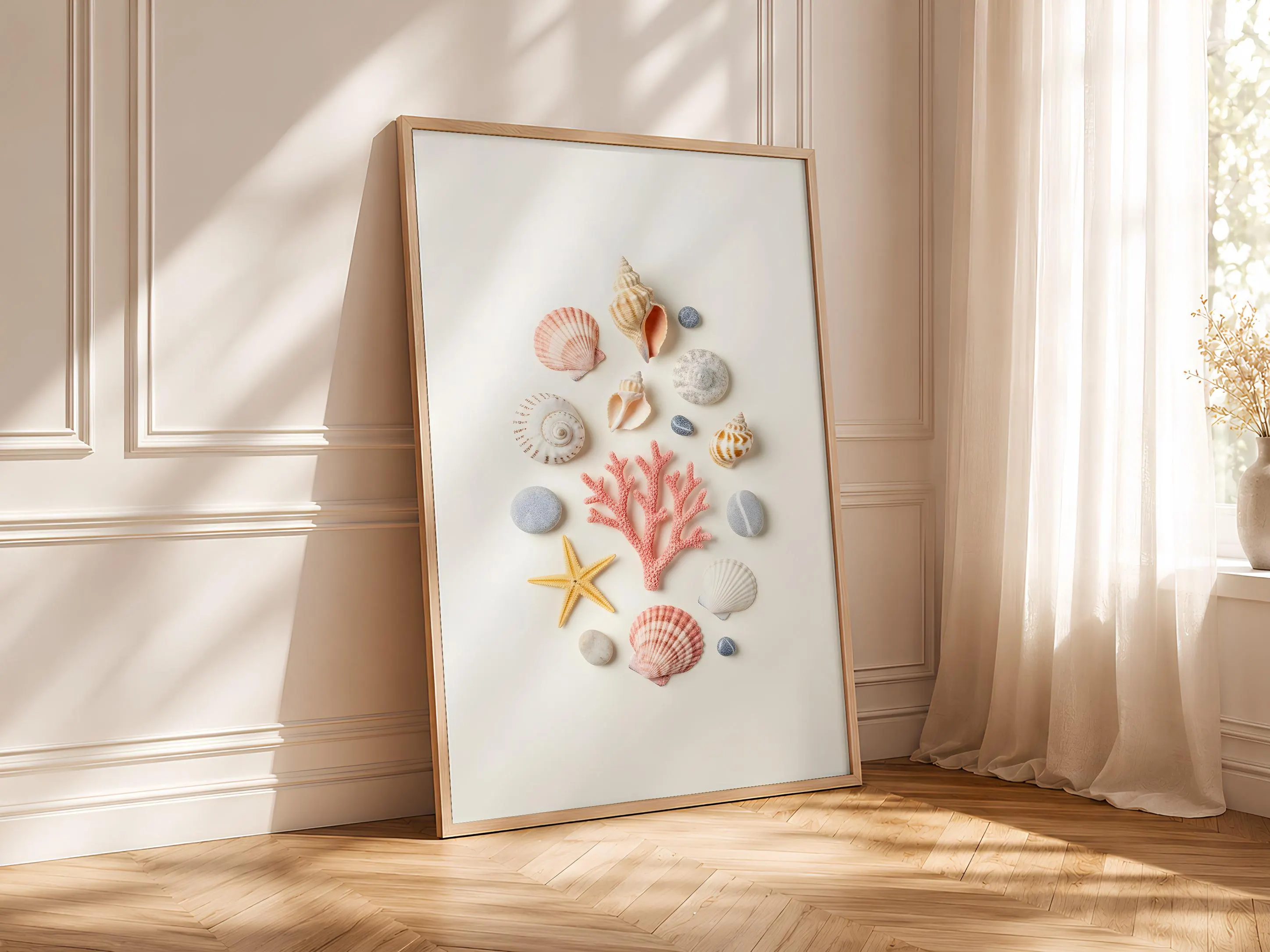 Seashell Coral Print, Beach Collection Poster, Coastal Bathroom Wall Art, Spa Decor, Housewarming Gift – Calm Wall Art by Artsify thumbnail 4