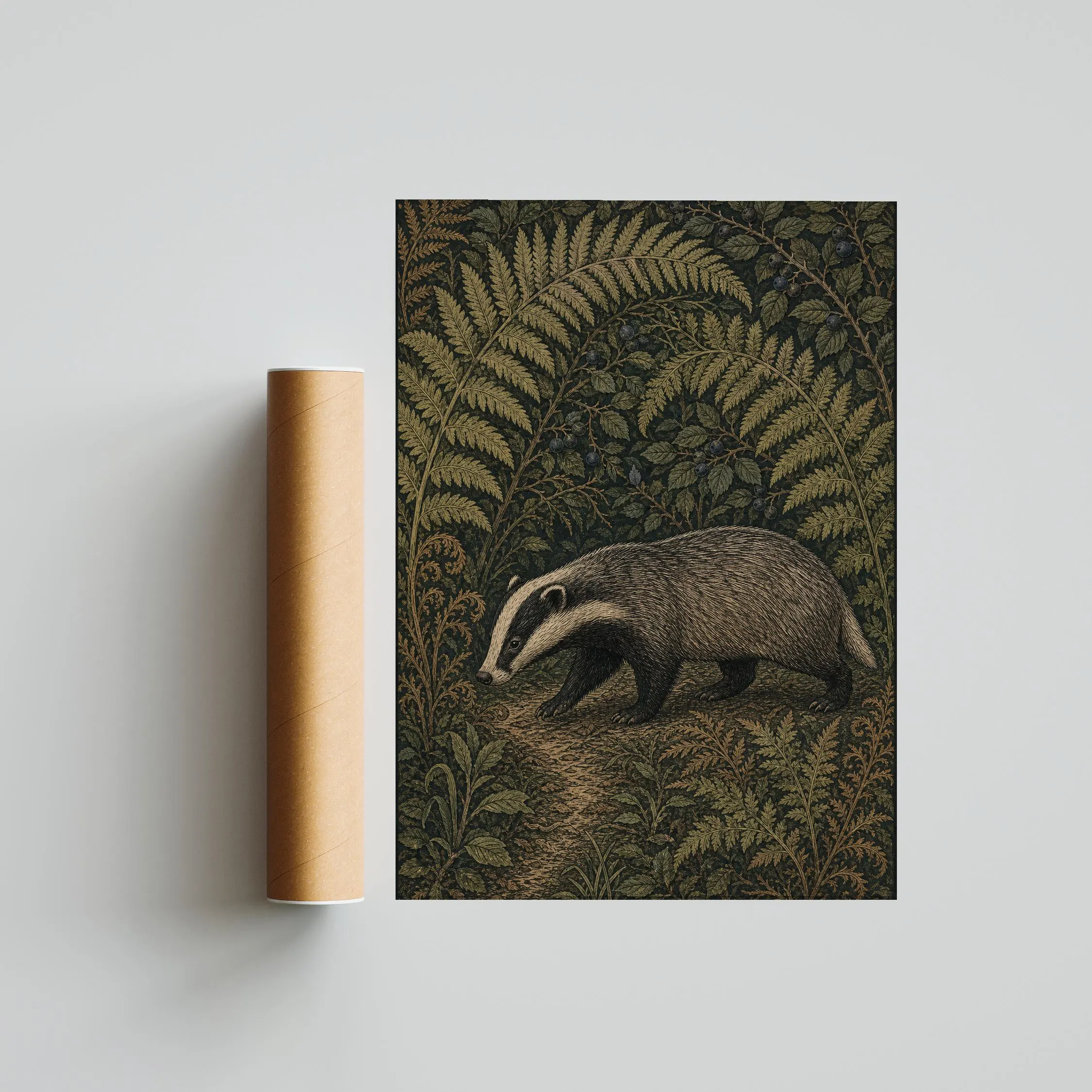 Vintage Badger Print, Woodland Animal Wall Art, Arts and Crafts Wildlife Poster, Dark Cottagecore Decor, Housewarming Gift – Calm Wall Art by Artsify thumbnail 5