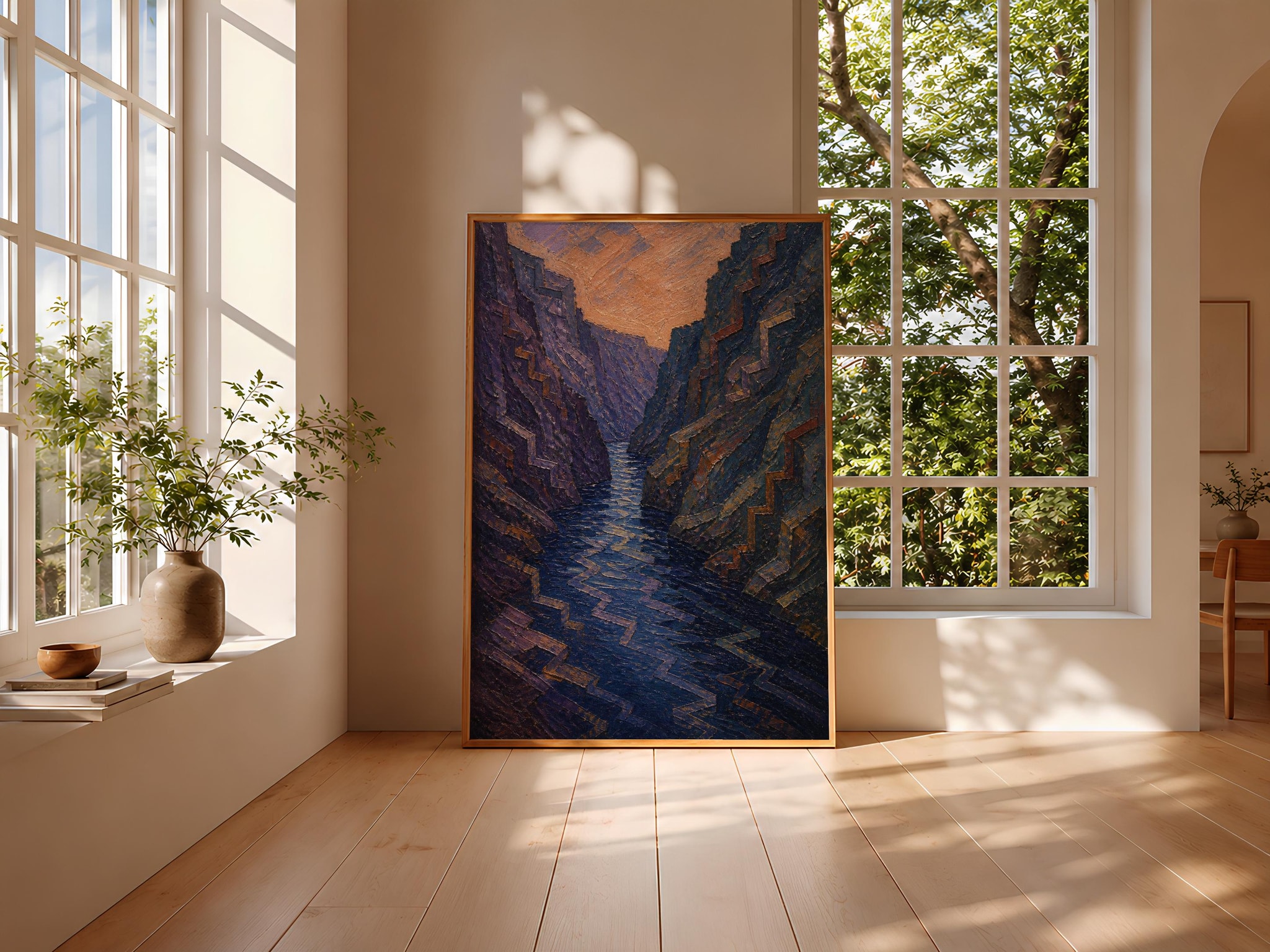 Indigo Canyon Wall Art, Dramatic Desert Gorge Painting, Dusk Purple Landscape Print – Calm Wall Art by Artsify thumbnail 3