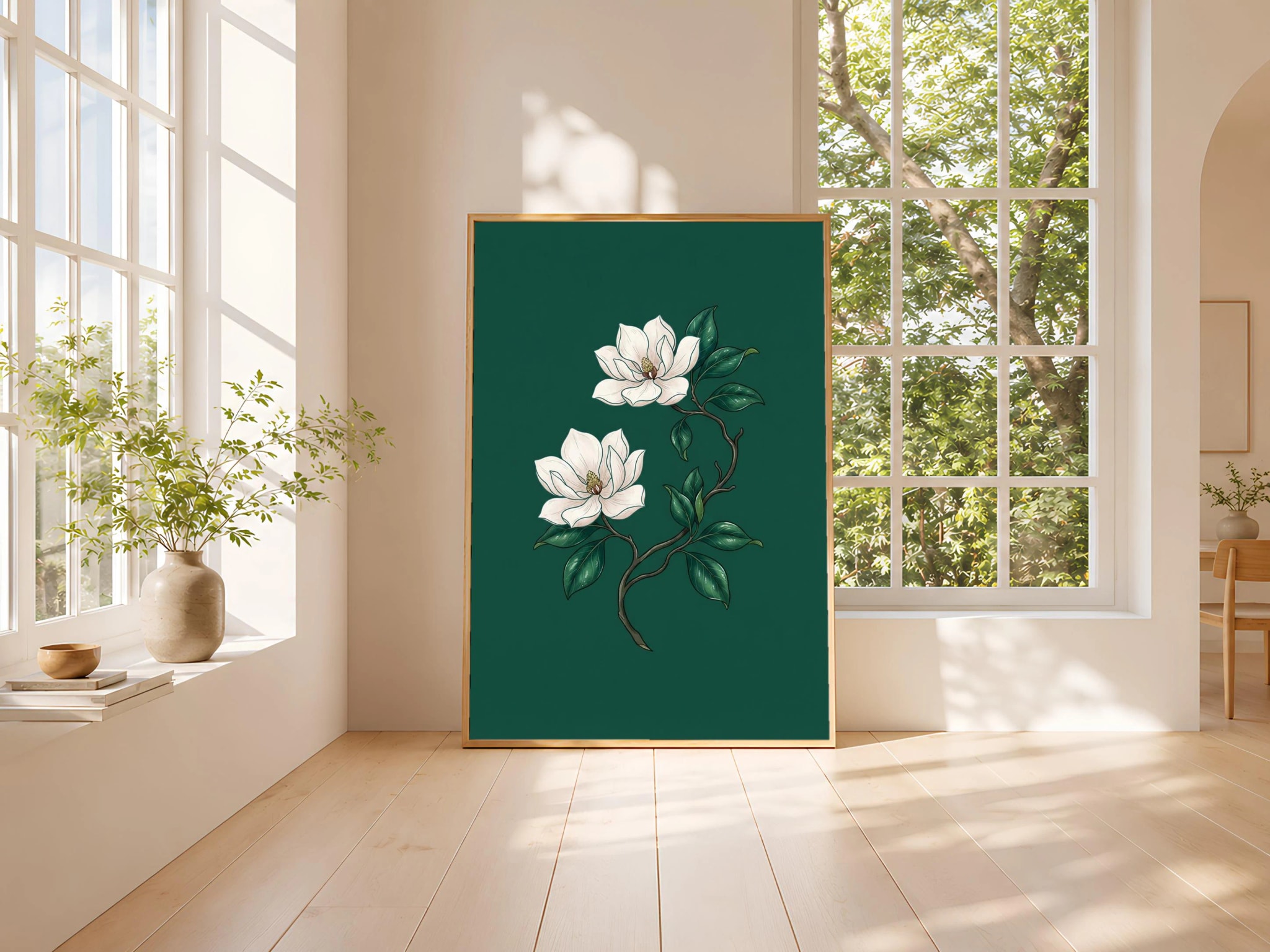 William Morris Magnolia Print, Arts and Crafts Botanical Line Art, Minimal Flower Poster, Dining Room Decor, Housewarming Gift – Calm Wall Art by Artsify thumbnail 3