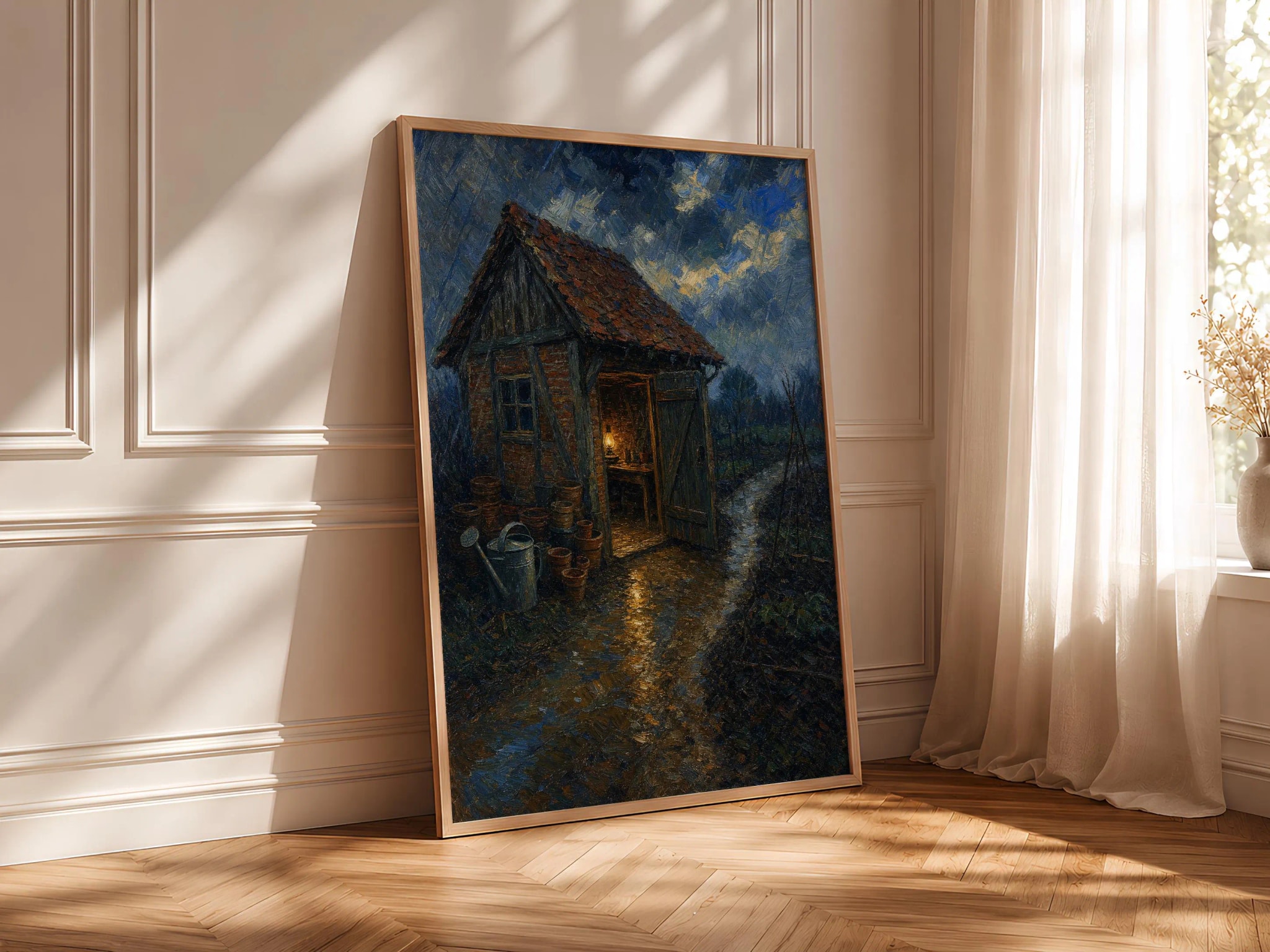 Van Gogh Style Garden Shed Print, Post Impressionist Wall Art, Rainy Cottage Poster, Gardener Gift Decor, Housewarming Gift – Calm Wall Art by Artsify thumbnail 4