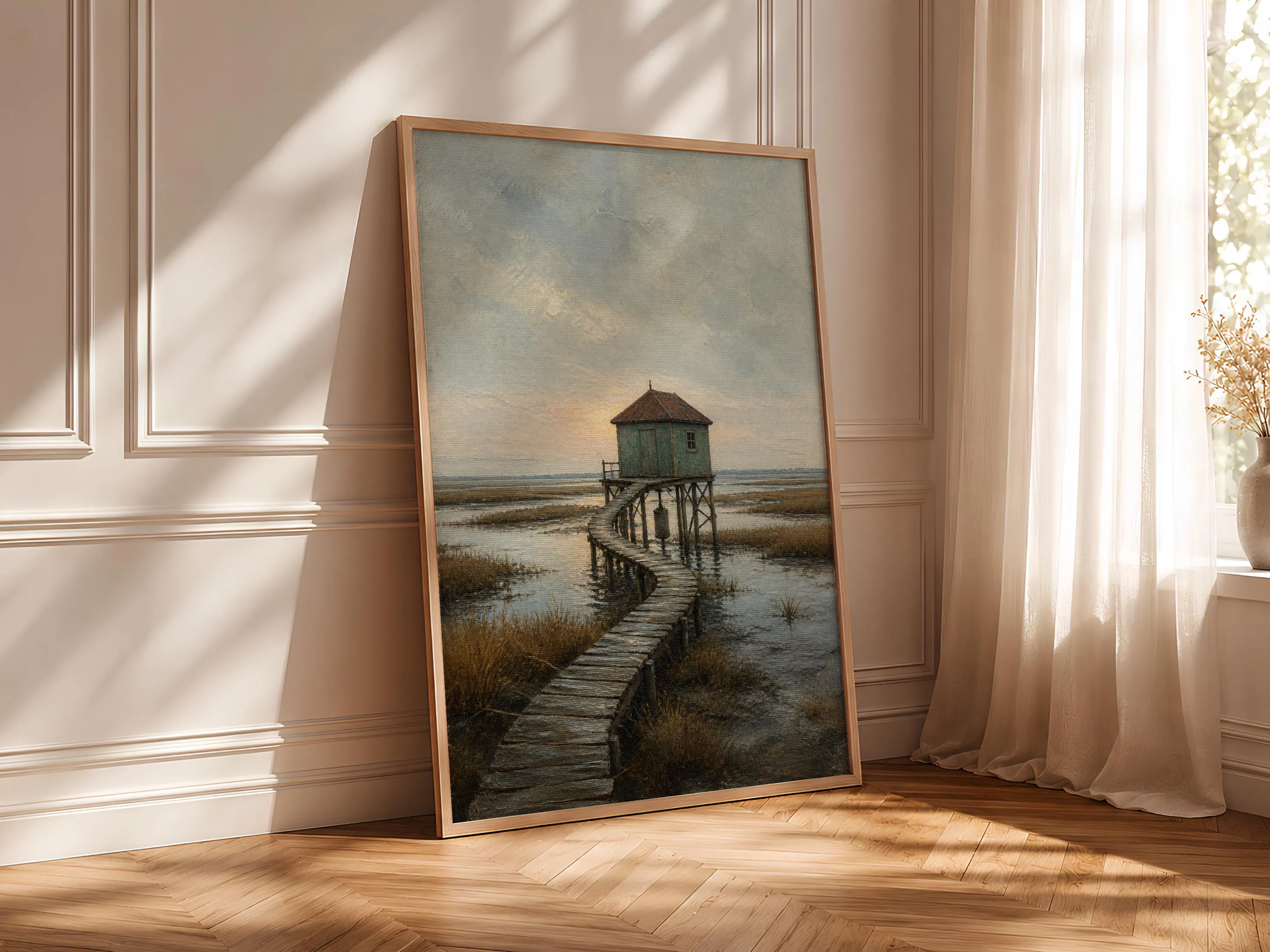 Tidal Observation Hut Print, Coastal Wall Art, Vintage Nautical Poster, Moody Seascape Decor, Housewarming Gift – Calm Wall Art by Artsify thumbnail 4
