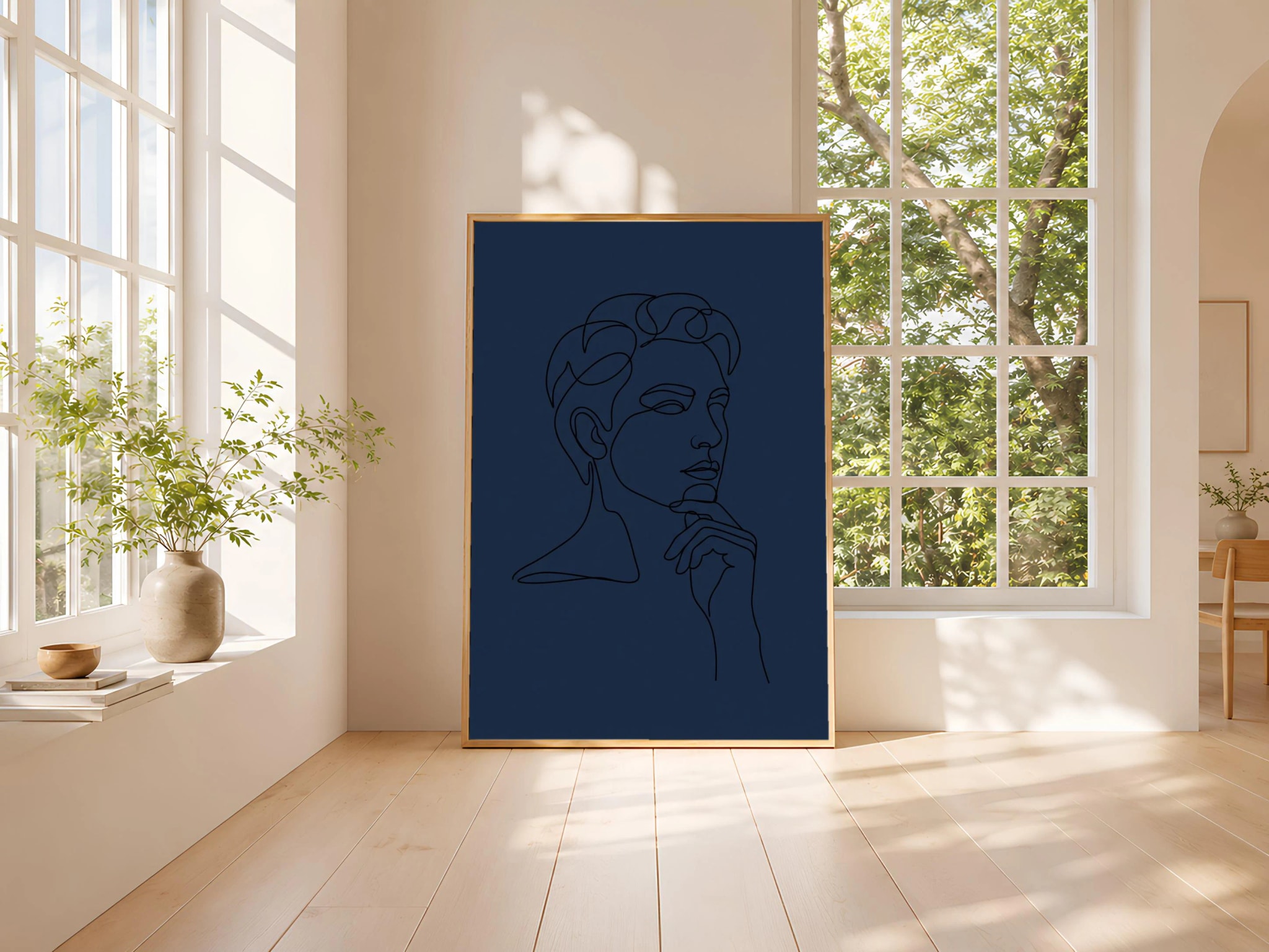 Line Art Face Print, Minimalist One Line Portrait Poster, Navy Wall Art, Modern Art Gift – Calm Wall Art by Artsify thumbnail 3