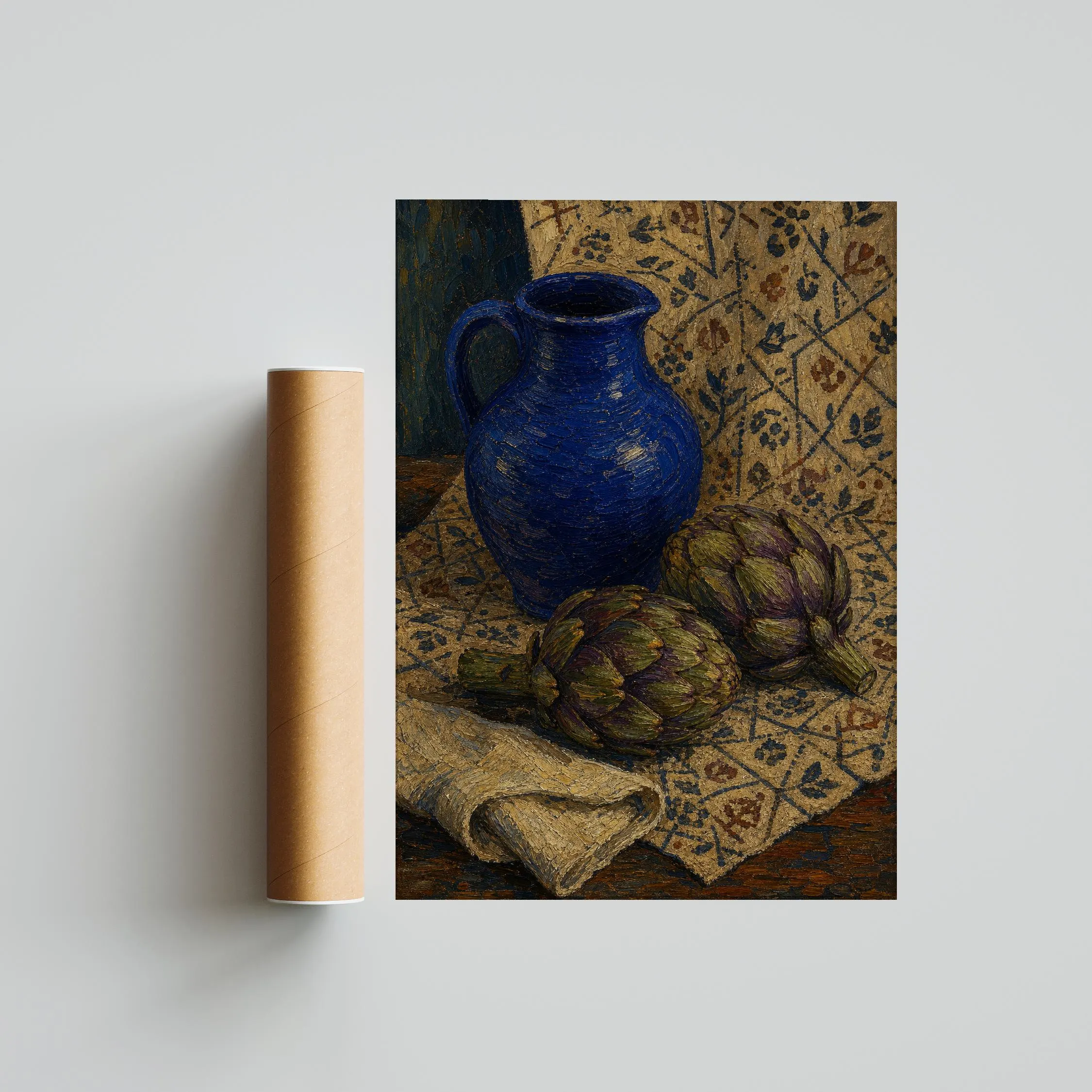 Van Gogh Style Artichoke Print, Post Impressionist Kitchen Wall Art, Blue Jug Poster, Moody Vegetable Decor, Housewarming Gift – Calm Wall Art by Artsify thumbnail 5