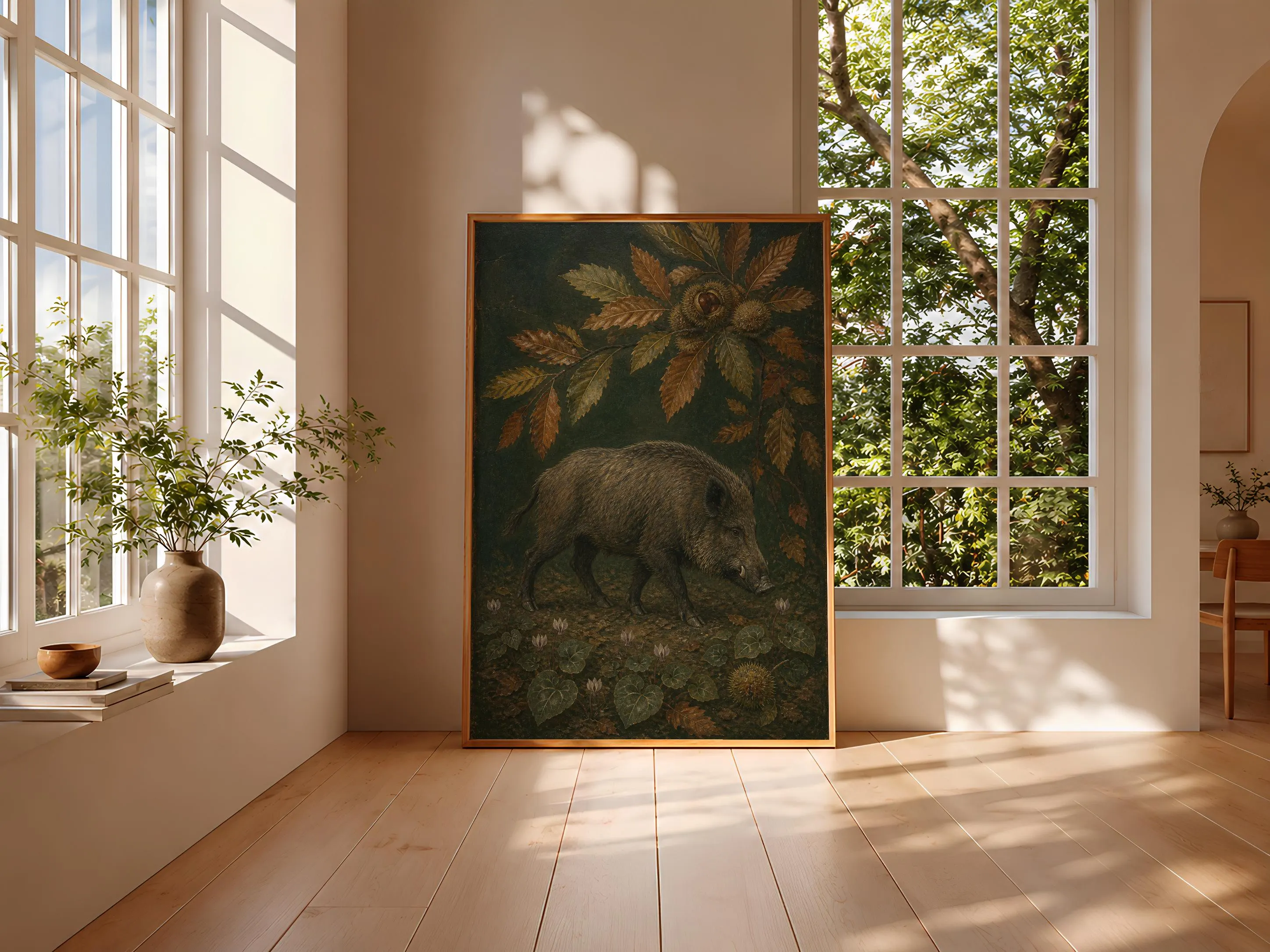 Wild Boar Wall Art, Arts and Crafts Animal Painting, Dark Chestnut Woodland Decor – Calm Wall Art by Artsify thumbnail 3
