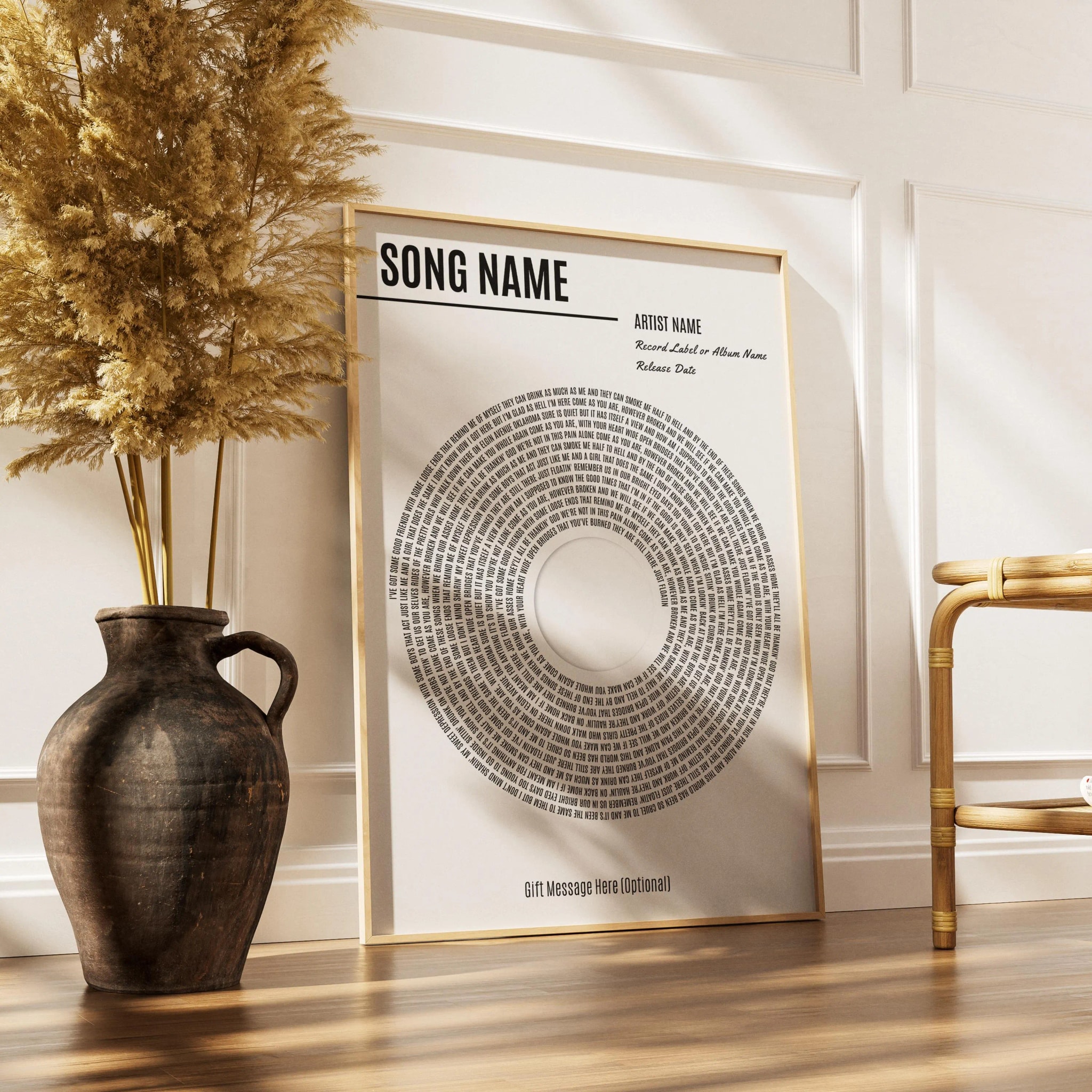 Custom Vinyl Lyrics Print, Personalised Music Poster, Customizable Music Gift, Anniversary Gift, Wedding Song Dance, Valentine's Gift – Calm Wall Art by Artsify thumbnail 2