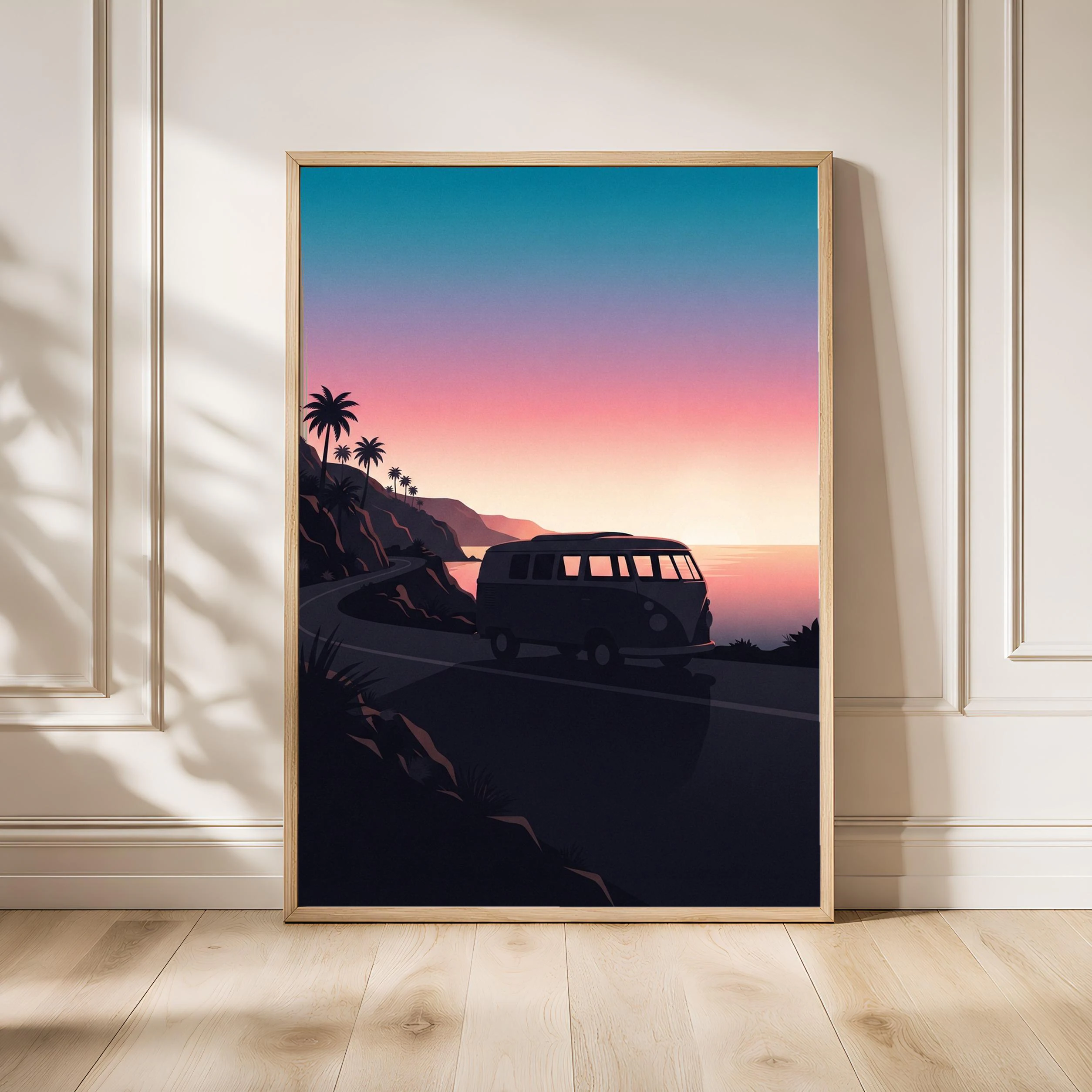 Retro Camper Van Print, Coastal Highway Poster, Turquoise Wall Art, Vanlife Decor, Housewarming Gift – Calm Wall Art by Artsify
