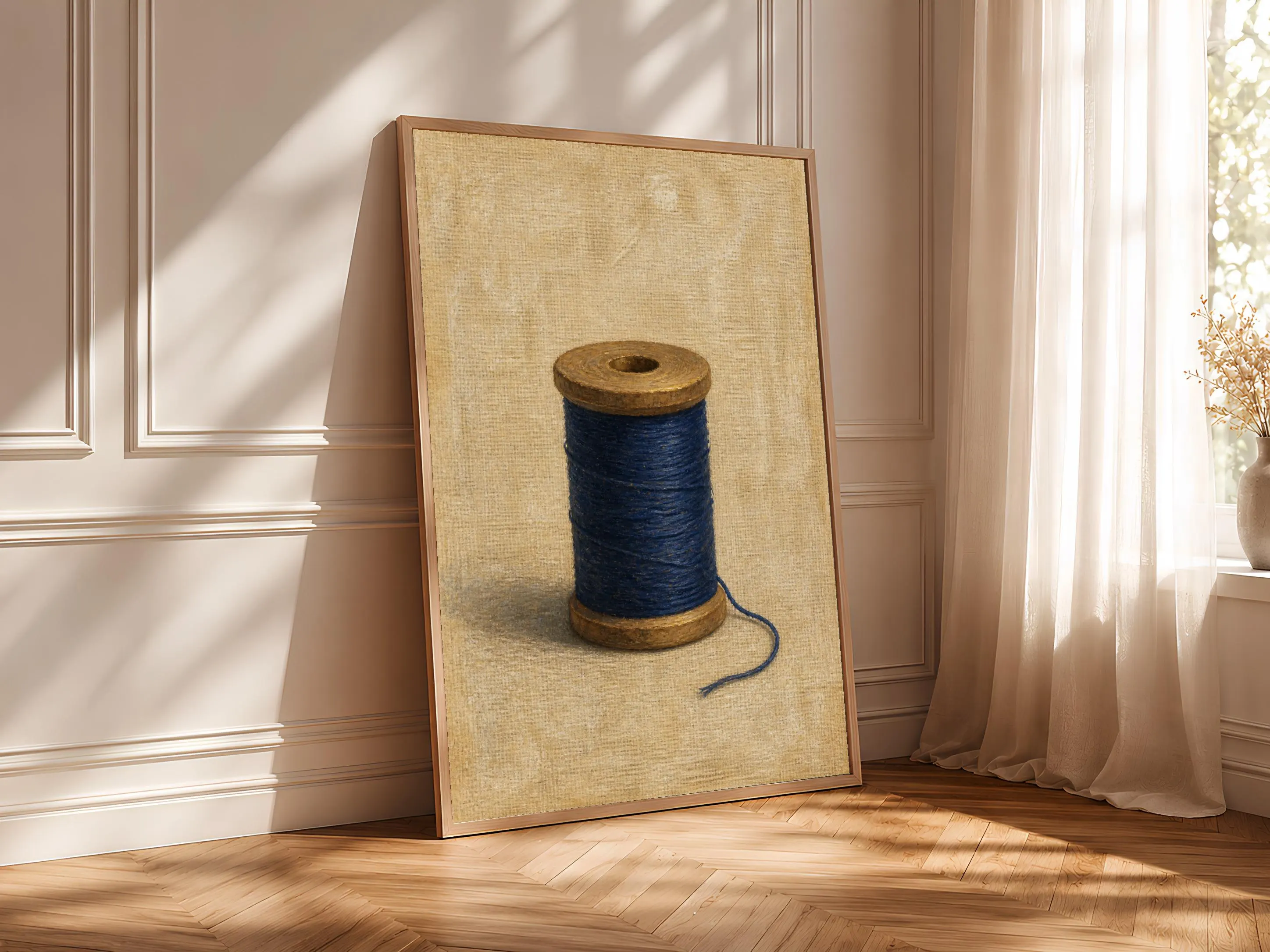 Indigo Thread Spool Wall Art, Tactile Sewing Studio Painting Print – Calm Wall Art by Artsify thumbnail 4