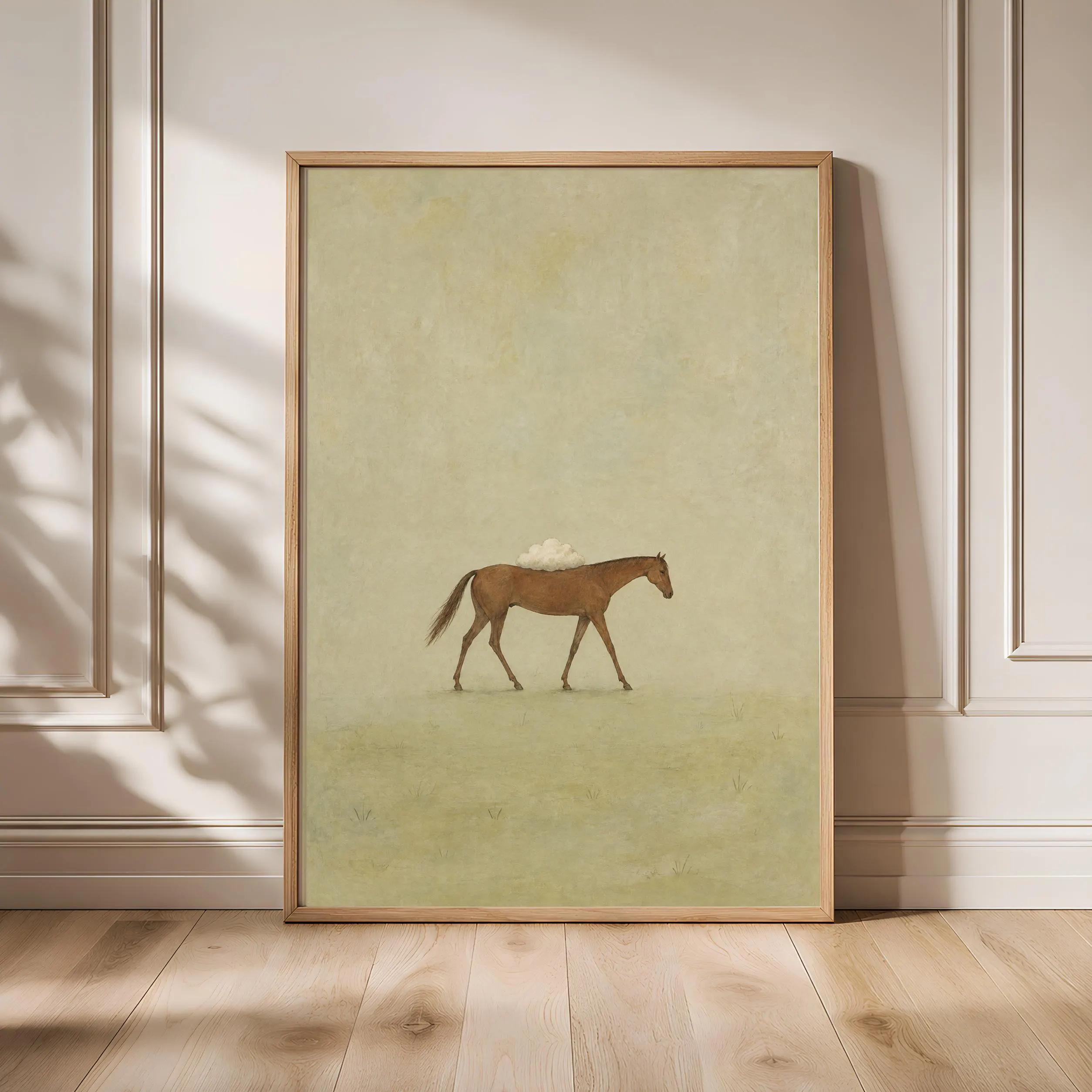 Horse Cloud Wall Art, Minimal Surreal Folk Animal Print, Muted Sage – Calm Wall Art by Artsify