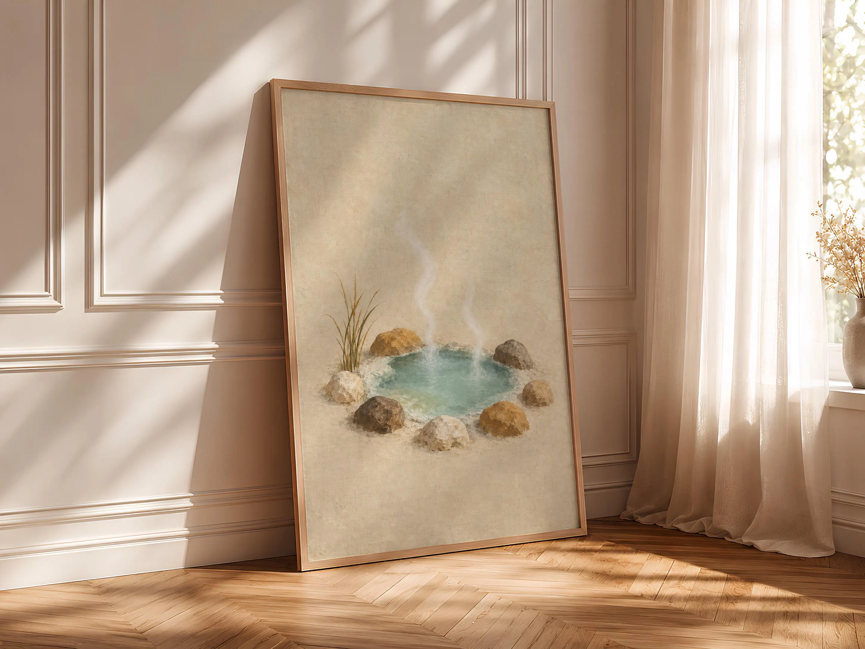 Mineral Spring Wall Art, Warm Wabi Sabi Japandi Landscape Painting – Calm Wall Art by Artsify thumbnail 4