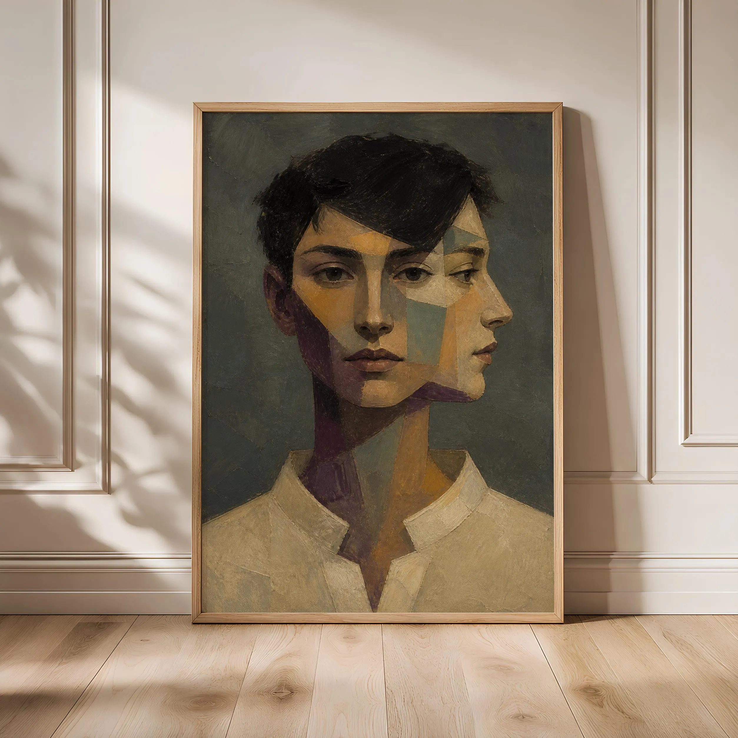 Dual View Portrait Print, Modernist Wall Art, Plum Celadon Poster, Housewarming Gift – Calm Wall Art by Artsify