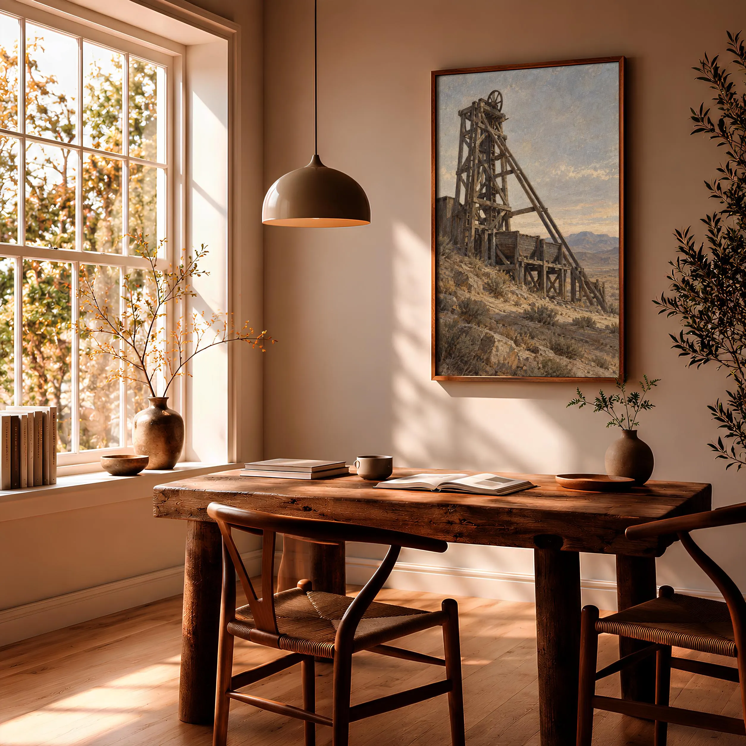 Old Mining Headframe Wall Art, Western Industrial Architecture Painting – Calm Wall Art by Artsify thumbnail 2