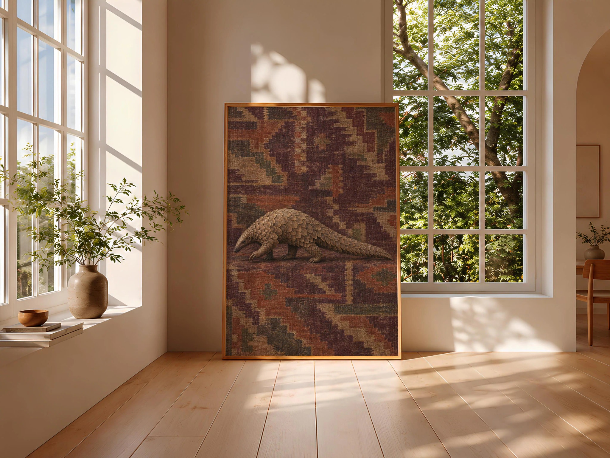 Pangolin Wall Art, Antique Kilim Wildlife Portrait Painting – Calm Wall Art by Artsify thumbnail 3