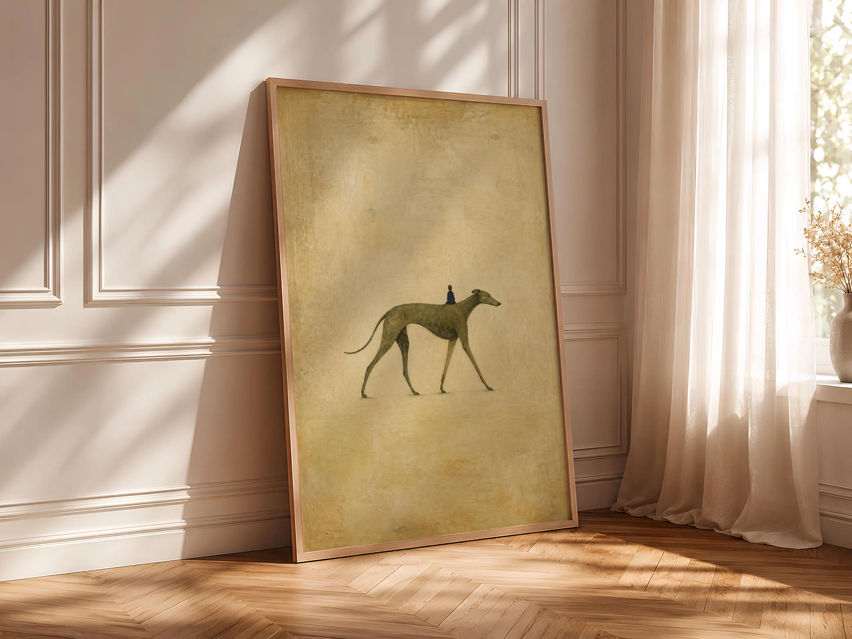Greyhound and Tiny Rider Wall Art, Surreal Folk Dog Print – Calm Wall Art by Artsify thumbnail 4