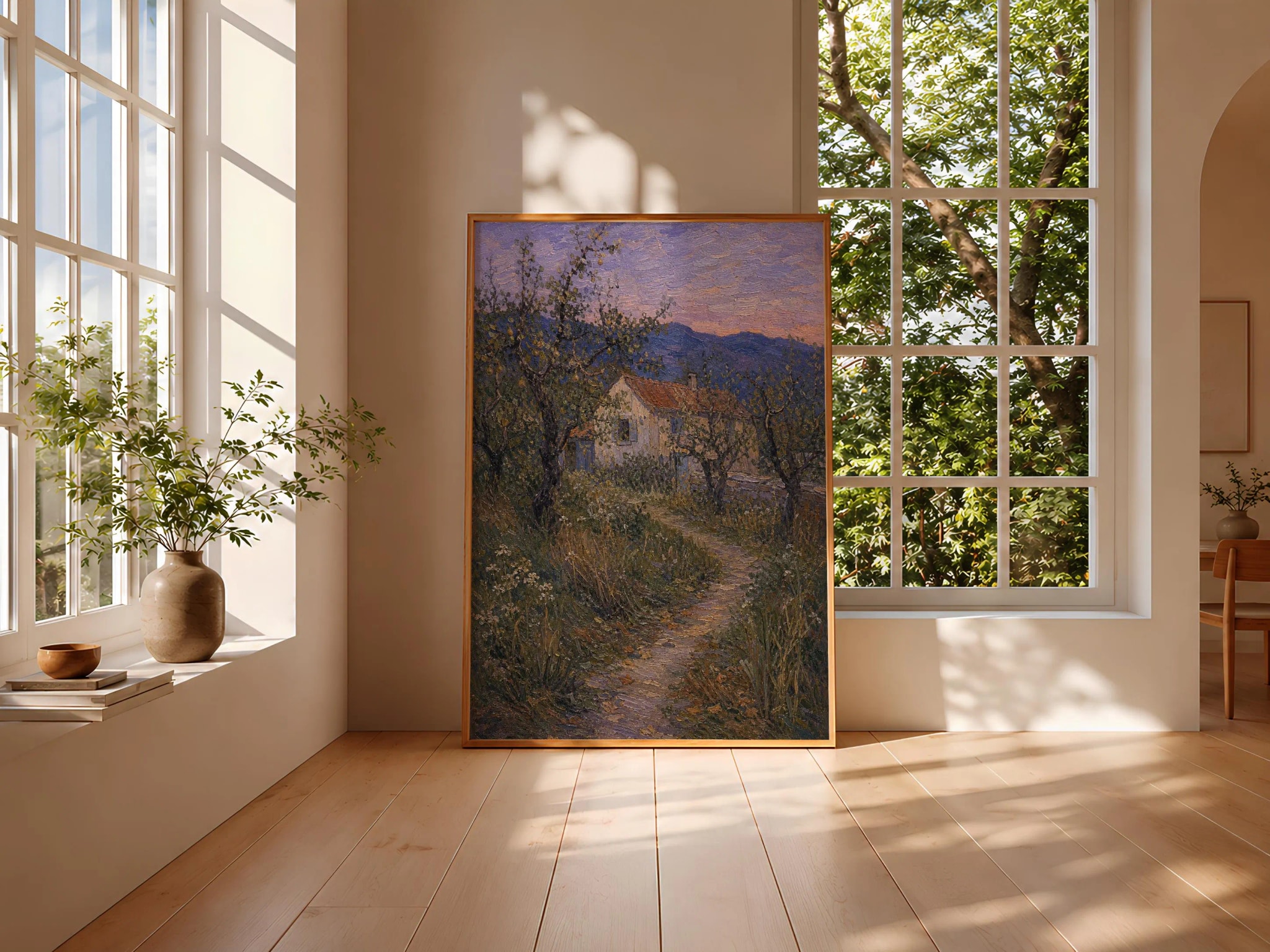 Pear Orchard Cottage Print, Cottagecore Landscape Wall Art, Farmhouse Dusk Poster, Rustic Country Decor, Housewarming Gift – Calm Wall Art by Artsify thumbnail 3