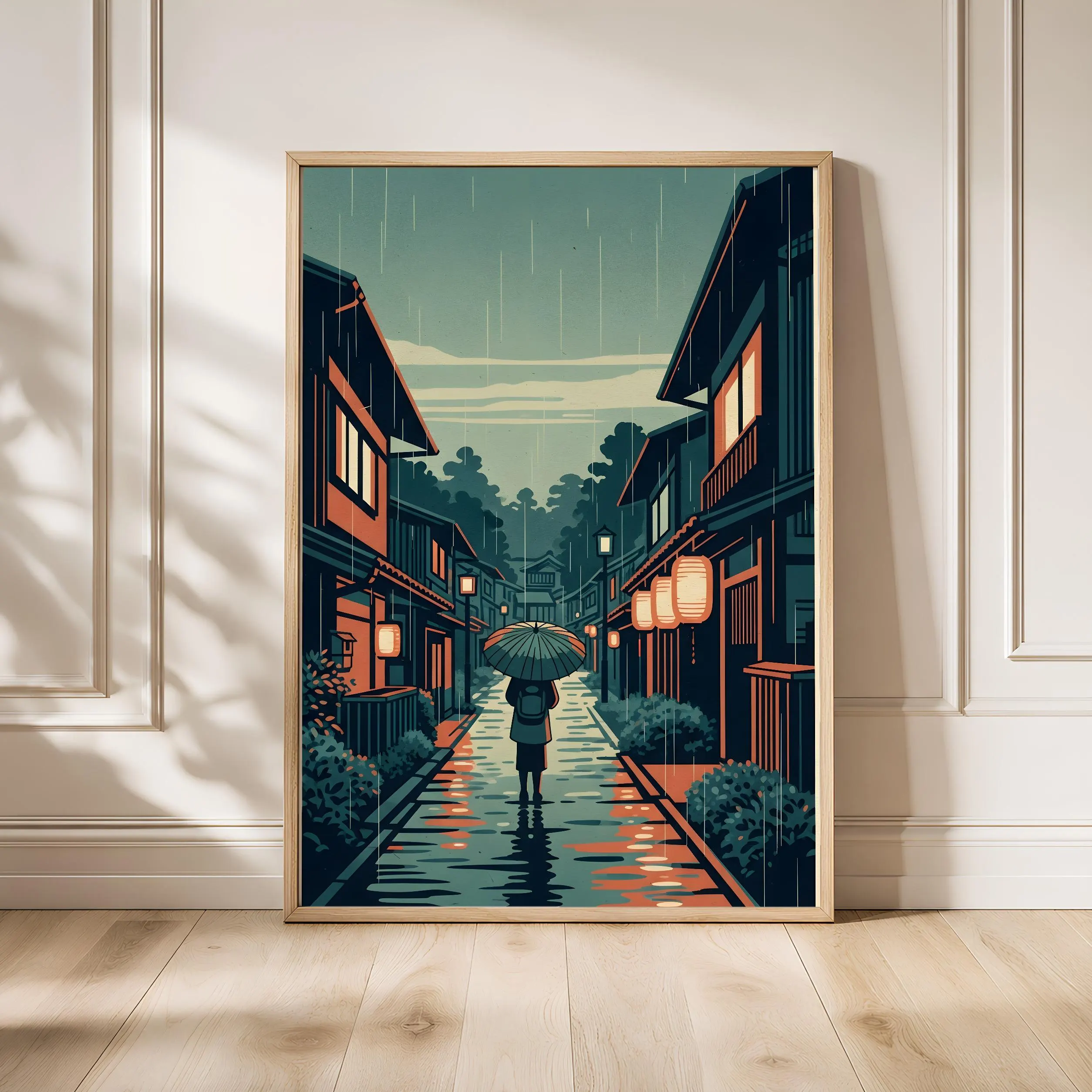 Japanese Rainy Street Poster, Vintage Lantern Night Print, Cozy Woodblock Style Wall Art, Zen Home Decor, A1/A2/A3/A4, Housewarming Gift – Calm Wall Art by Artsify